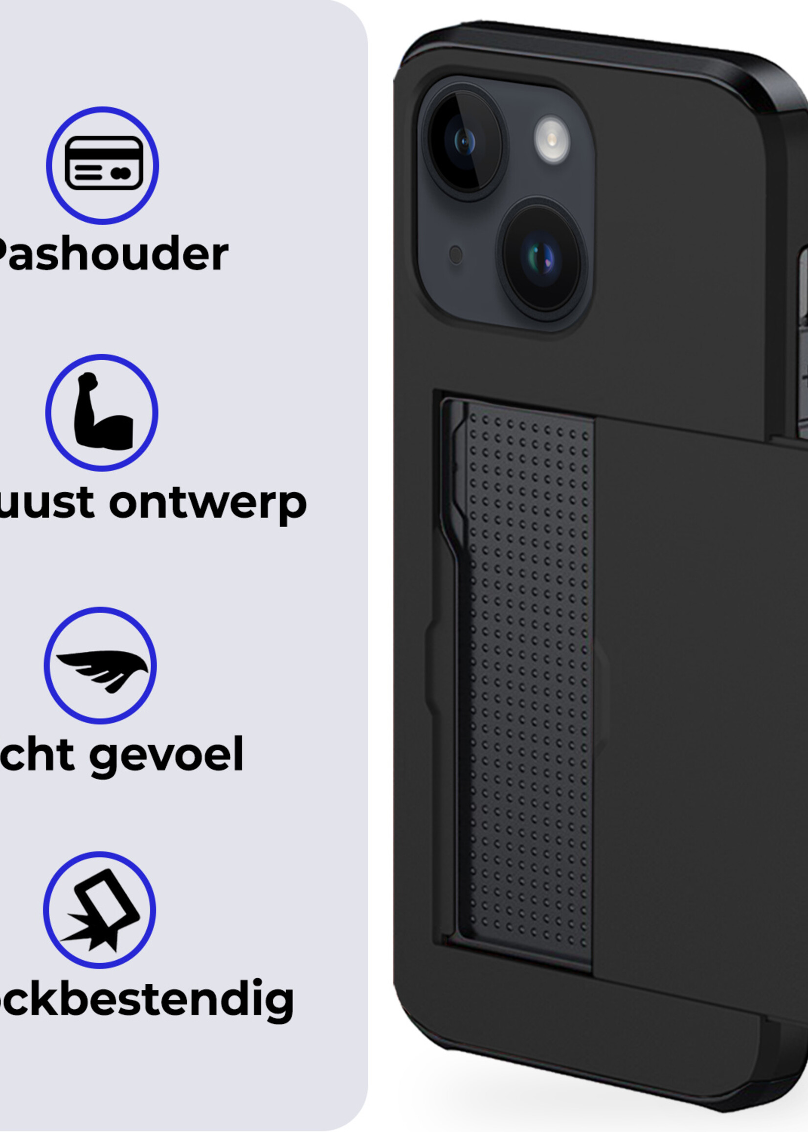 BTH Hoesje Geschikt voor iPhone 15 Plus Hoesje Met Pasjeshouder Hard Case Met Kaarthouder Met Screenprotector - Hoes Geschikt voor iPhone 15 Plus Hoesje Shock Proof Case - Zwart