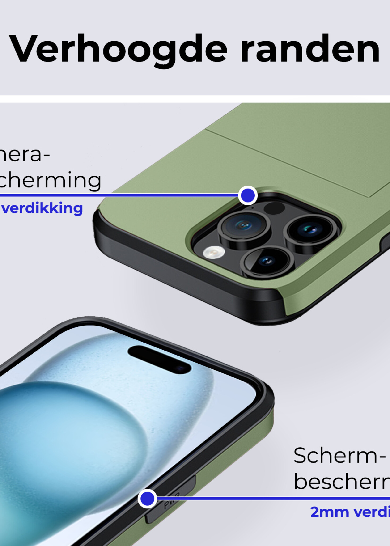 BTH Hoesje Geschikt voor iPhone 15 Pro Max Hoesje Met Pasjeshouder Hard Case Met Kaarthouder - Hoes Geschikt voor iPhone 15 Pro Max Hoesje Shock Proof Case - Donker Groen