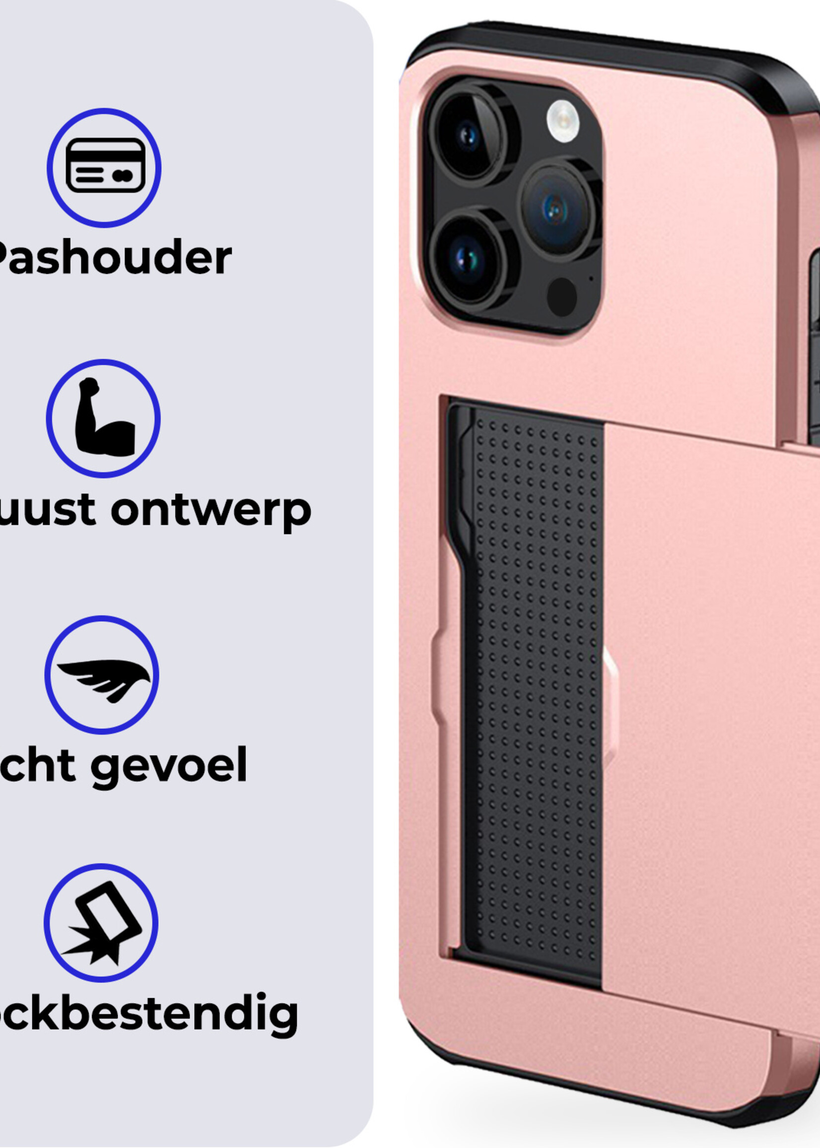 BTH Hoesje Geschikt voor iPhone 15 Pro Max Hoesje Met Pasjeshouder Hard Case Met Kaarthouder - Hoes Geschikt voor iPhone 15 Pro Max Hoesje Shock Proof Case - Rosé Goud