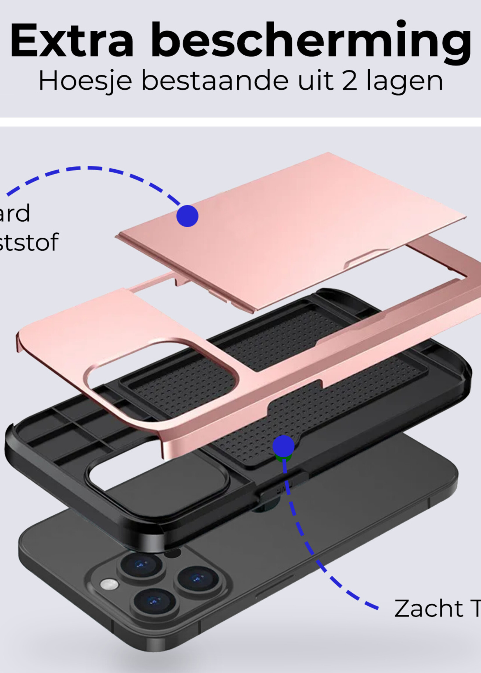 BTH Hoesje Geschikt voor iPhone 15 Pro Max Hoesje Met Pasjeshouder Hard Case Met Kaarthouder - Hoes Geschikt voor iPhone 15 Pro Max Hoesje Shock Proof Case - Rosé Goud