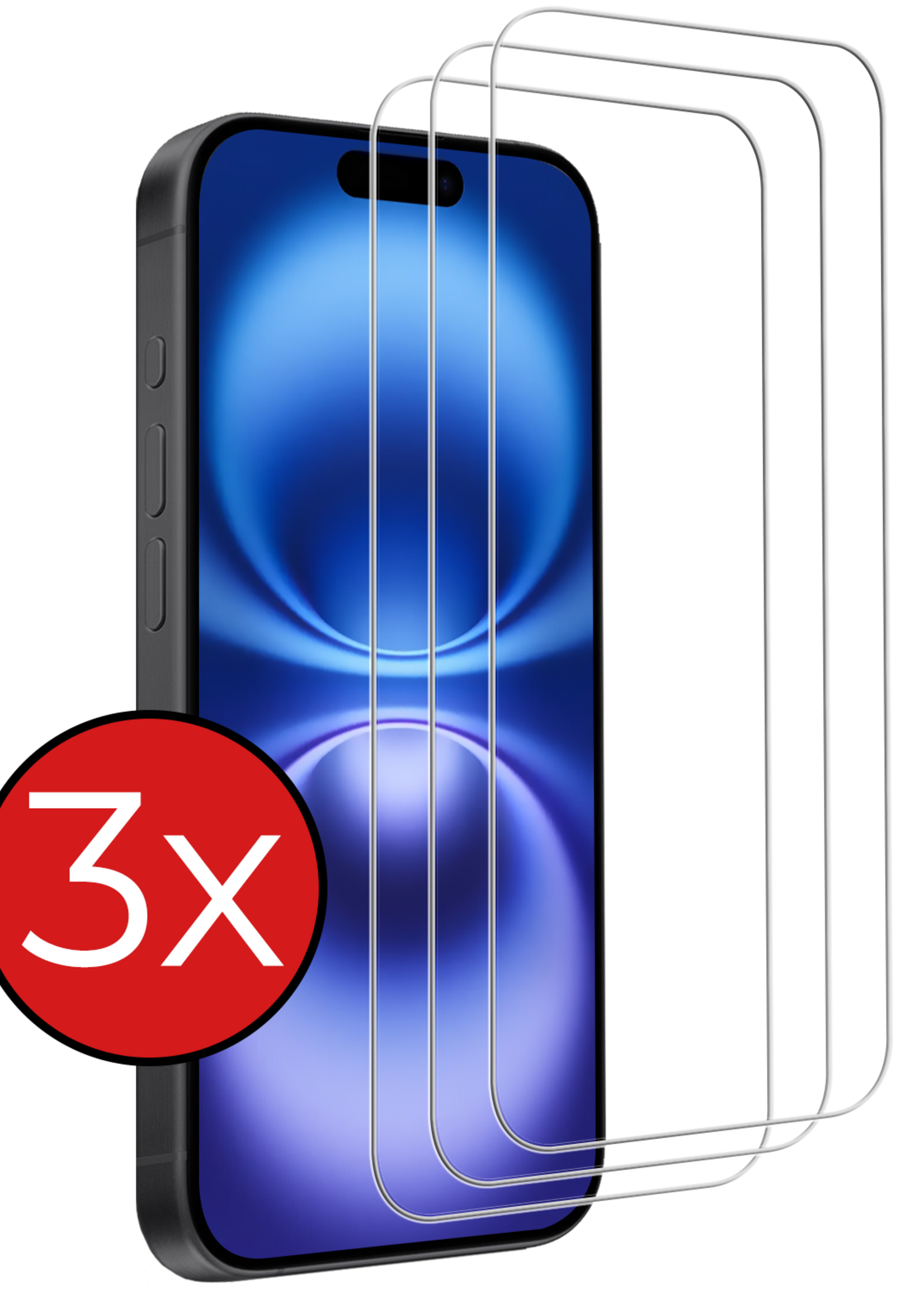 BTH Screenprotector Geschikt voor iPhone 16 Plus Screenprotector Glas Gehard Met Dichte Notch - Screenprotector Geschikt voor iPhone 16 Plus Screen Protector Glas Tempered Glass - 3 PACK