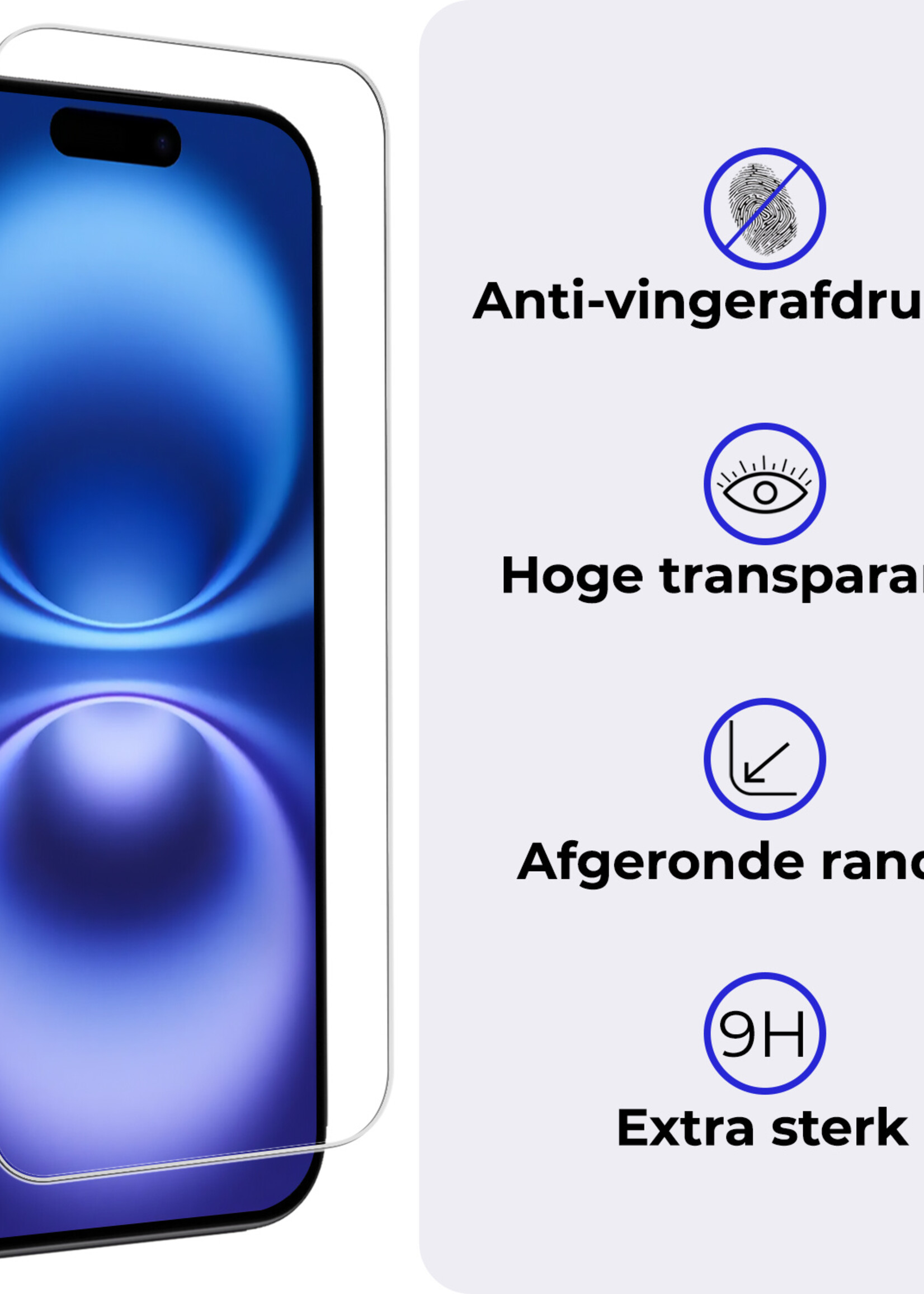 BTH Screenprotector Geschikt voor iPhone 16 Plus Screenprotector Glas Gehard Met Dichte Notch - Screenprotector Geschikt voor iPhone 16 Plus Screen Protector Glas Tempered Glass - 2 PACK