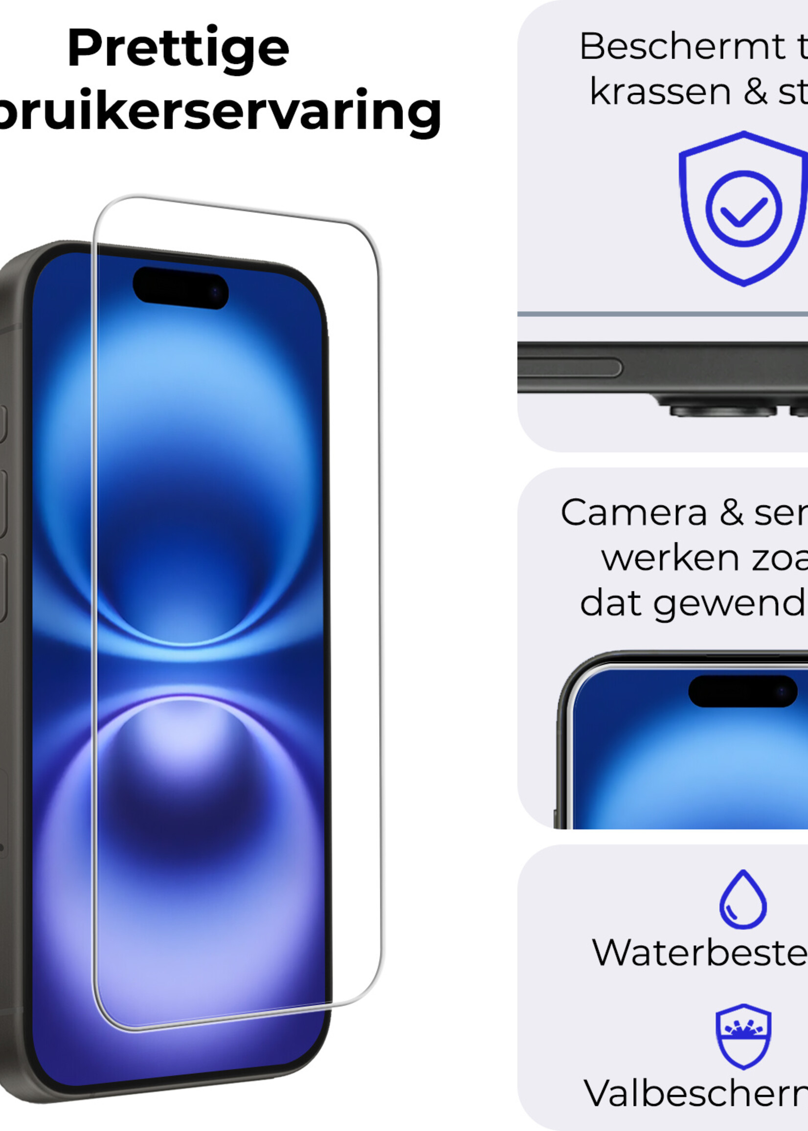 BTH Screenprotector Geschikt voor iPhone 16 Plus Screenprotector Glas Gehard Met Dichte Notch - Screenprotector Geschikt voor iPhone 16 Plus Screen Protector Glas Tempered Glass - 2 PACK