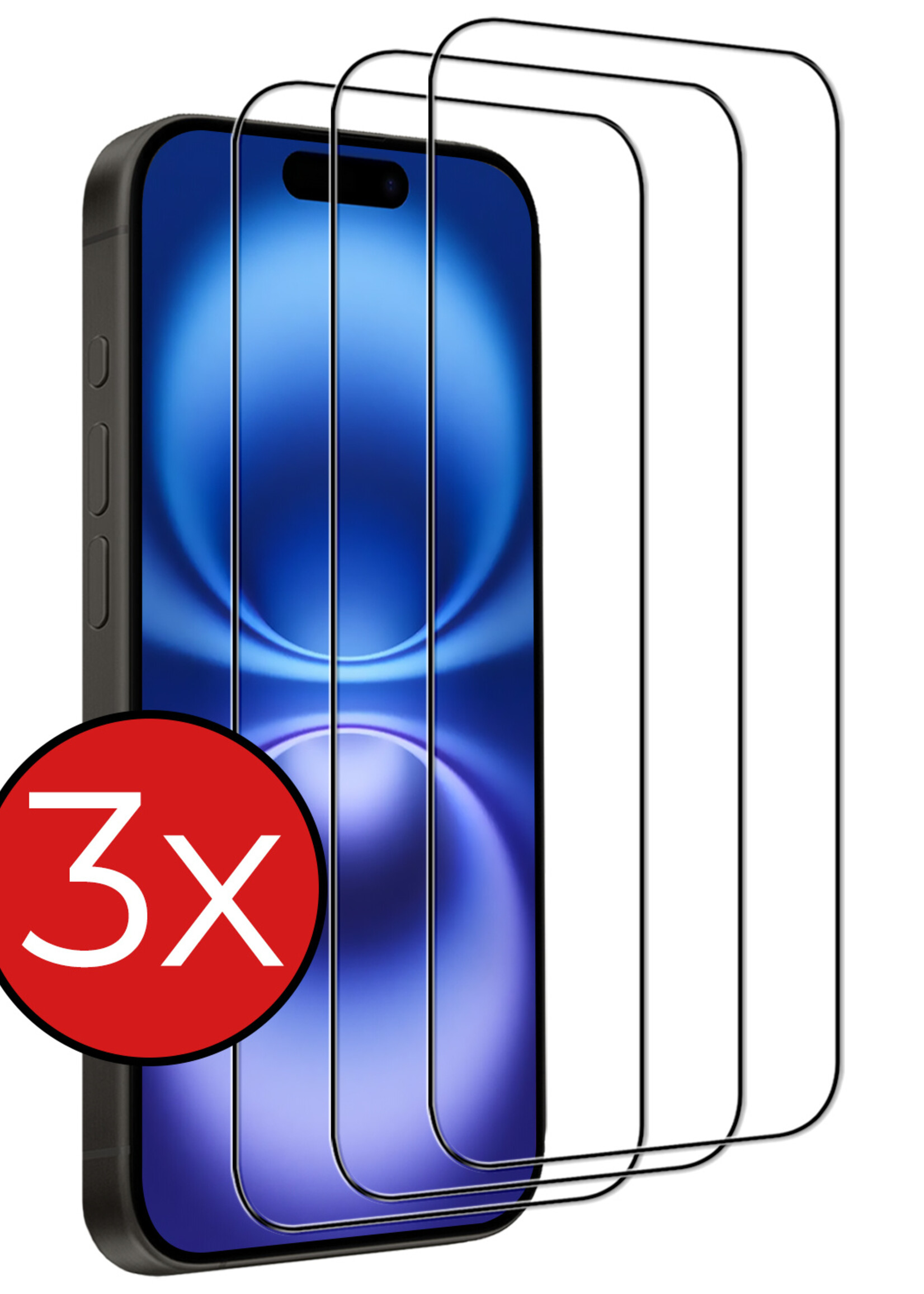 BTH Screenprotector Geschikt voor iPhone 16 Screenprotector Glas Gehard Tempered Glass Full Cover - Screenprotector Geschikt voor iPhone 16 Screen Protector Screen Cover - 3 PACK