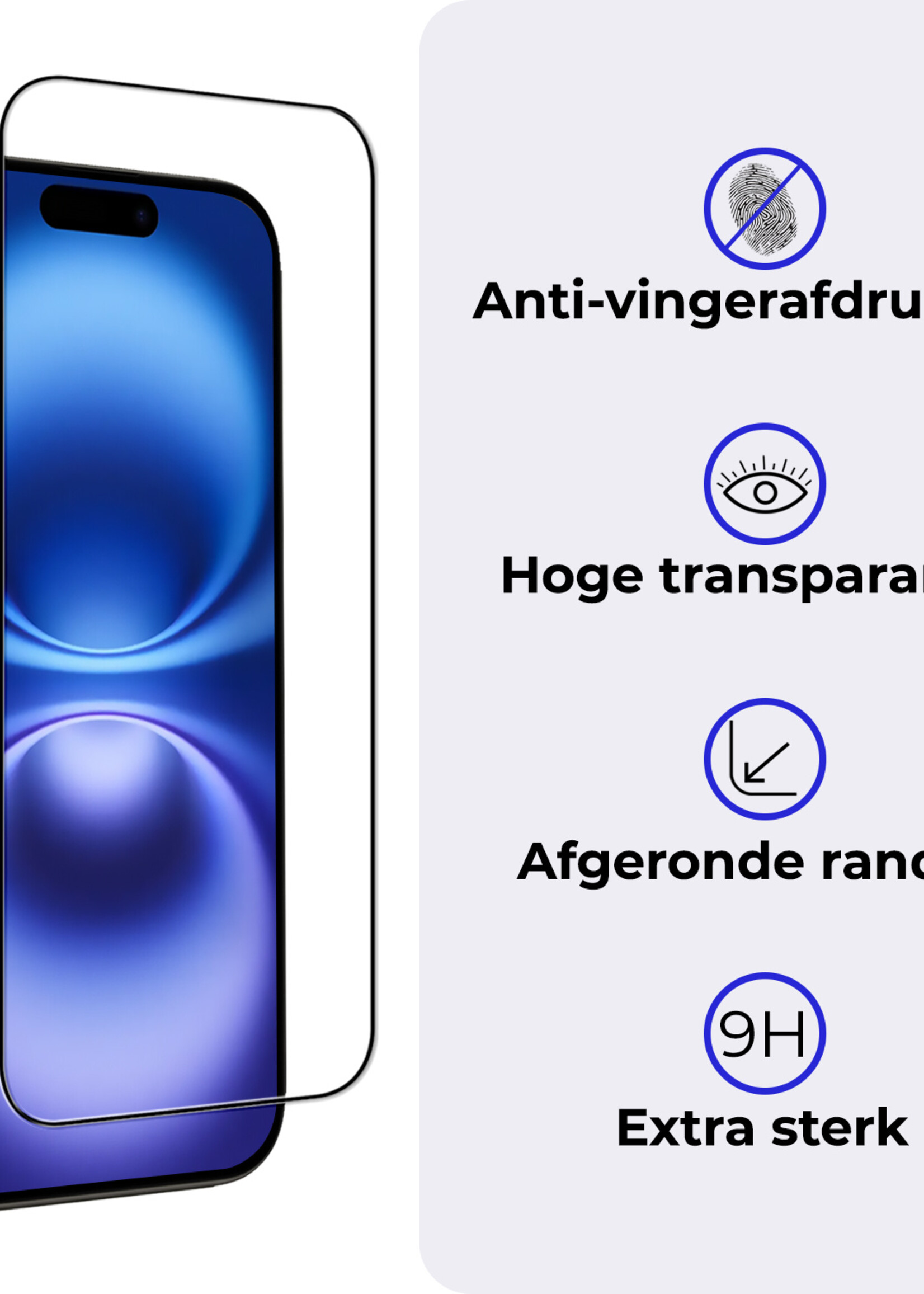 BTH Screenprotector Geschikt voor iPhone 16 Screenprotector Glas Gehard Tempered Glass Full Cover - Screenprotector Geschikt voor iPhone 16 Screen Protector Screen Cover - 3 PACK