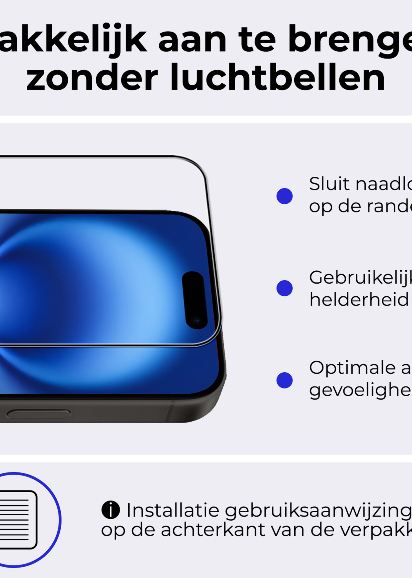 BTH Screenprotector Geschikt voor iPhone 16 Plus Screenprotector Glas Gehard Tempered Glass Full Cover - Screenprotector Geschikt voor iPhone 16 Plus Screen Protector Screen Cover - 3 PACK