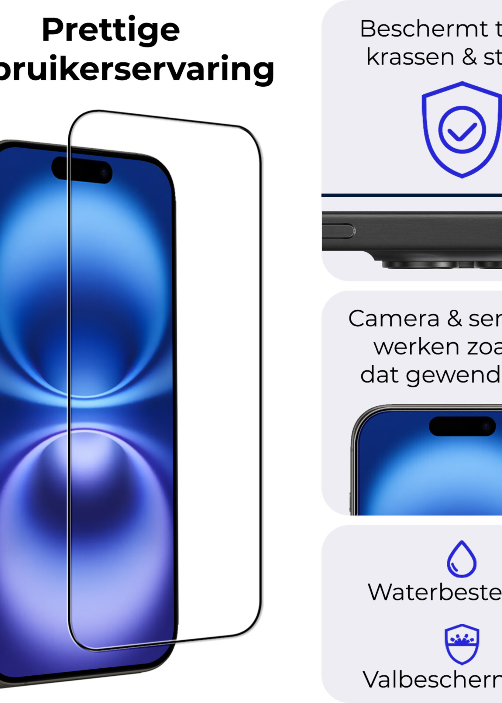 BTH Screenprotector Geschikt voor iPhone 16 Plus Screenprotector Glas Gehard Tempered Glass Full Cover - Screenprotector Geschikt voor iPhone 16 Plus Screen Protector Screen Cover - 3 PACK