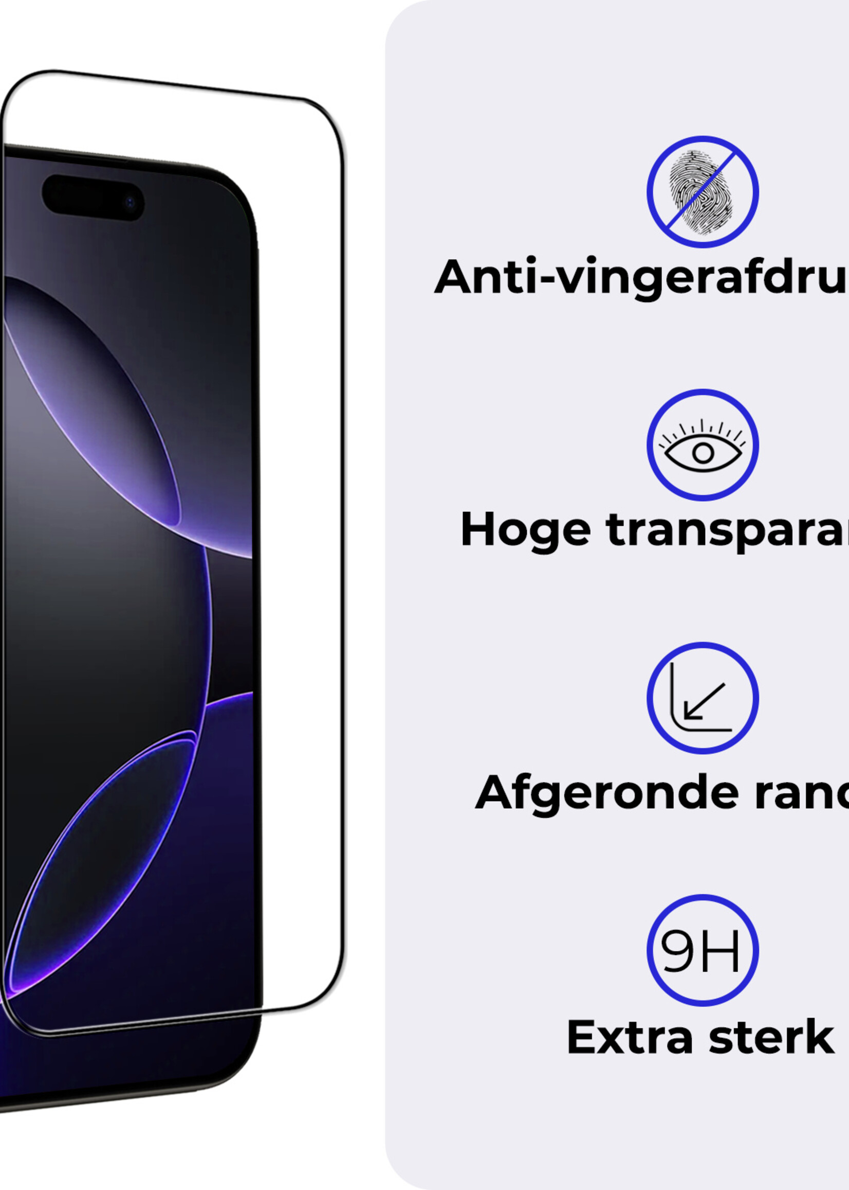 BTH Screenprotector Geschikt voor iPhone 16 Pro Screenprotector Glas Gehard Tempered Glass Full Cover - Screenprotector Geschikt voor iPhone 16 Pro Screen Protector Screen Cover - 2 PACK