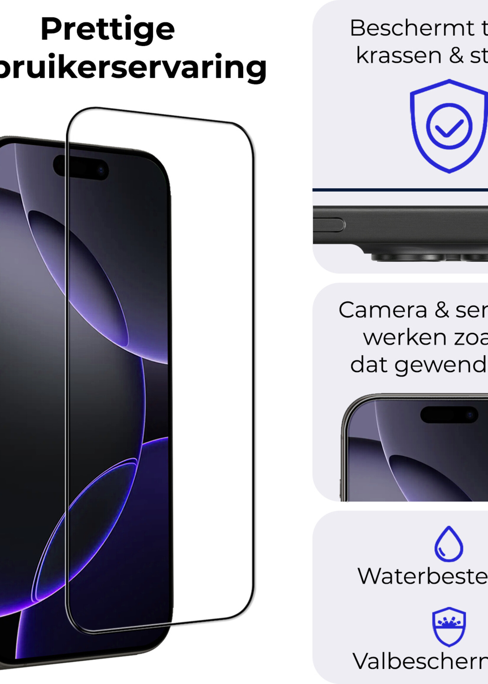 BTH Screenprotector Geschikt voor iPhone 16 Pro Screenprotector Glas Gehard Tempered Glass Full Cover - Screenprotector Geschikt voor iPhone 16 Pro Screen Protector Screen Cover - 2 PACK