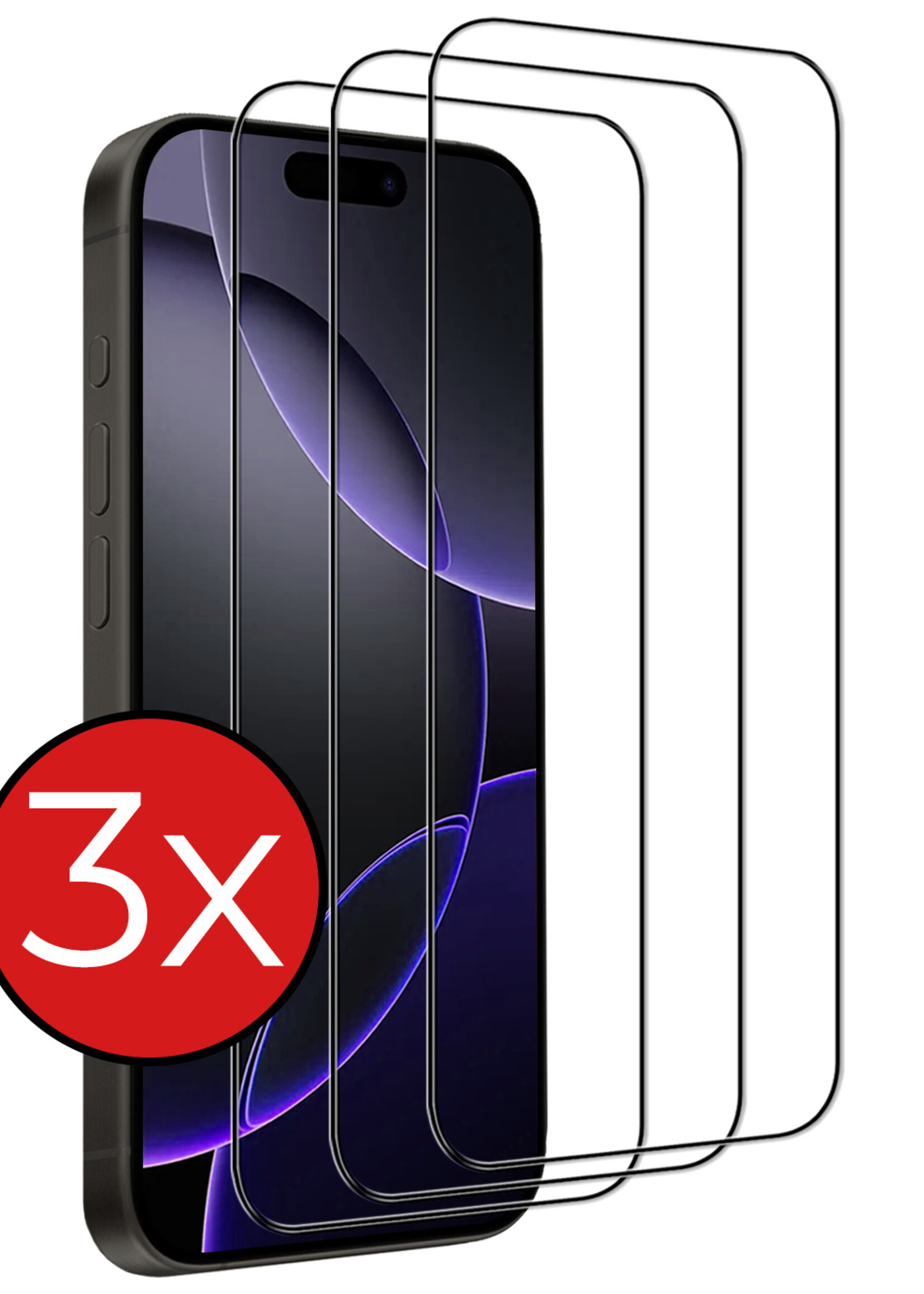BTH Screenprotector Geschikt voor iPhone 16 Pro Screenprotector Glas Gehard Tempered Glass Full Cover - Screenprotector Geschikt voor iPhone 16 Pro Screen Protector Screen Cover - 3 PACK