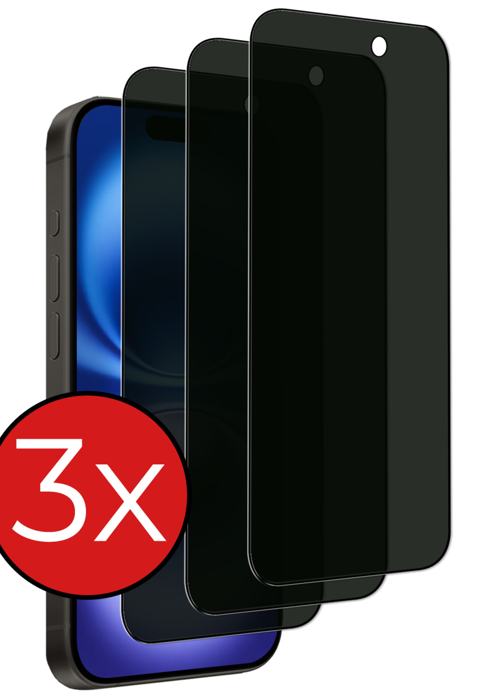 BTH Screenprotector Geschikt voor iPhone 16 Screenprotector Privacy Glas Gehard Full Cover - Screenprotector Geschikt voor iPhone 16 Screenprotector Privacy Tempered Glass - 3 PACK