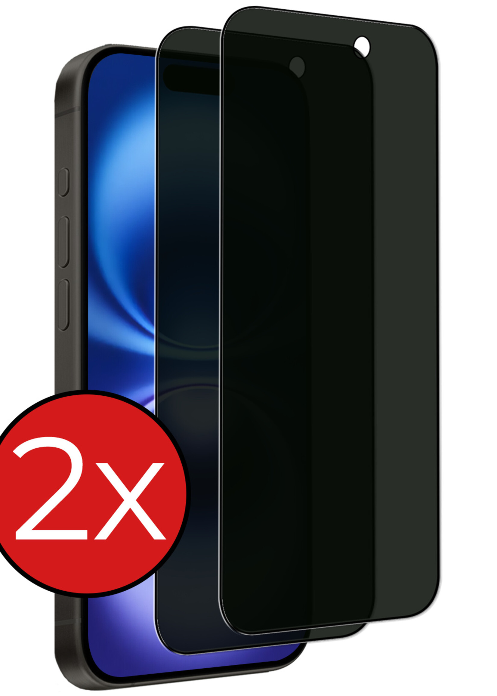 BTH Screenprotector Geschikt voor iPhone 16 Plus Screenprotector Privacy Glas Gehard Full Cover - Screenprotector Geschikt voor iPhone 16 Plus Screenprotector Privacy Tempered Glass - 2 PACK