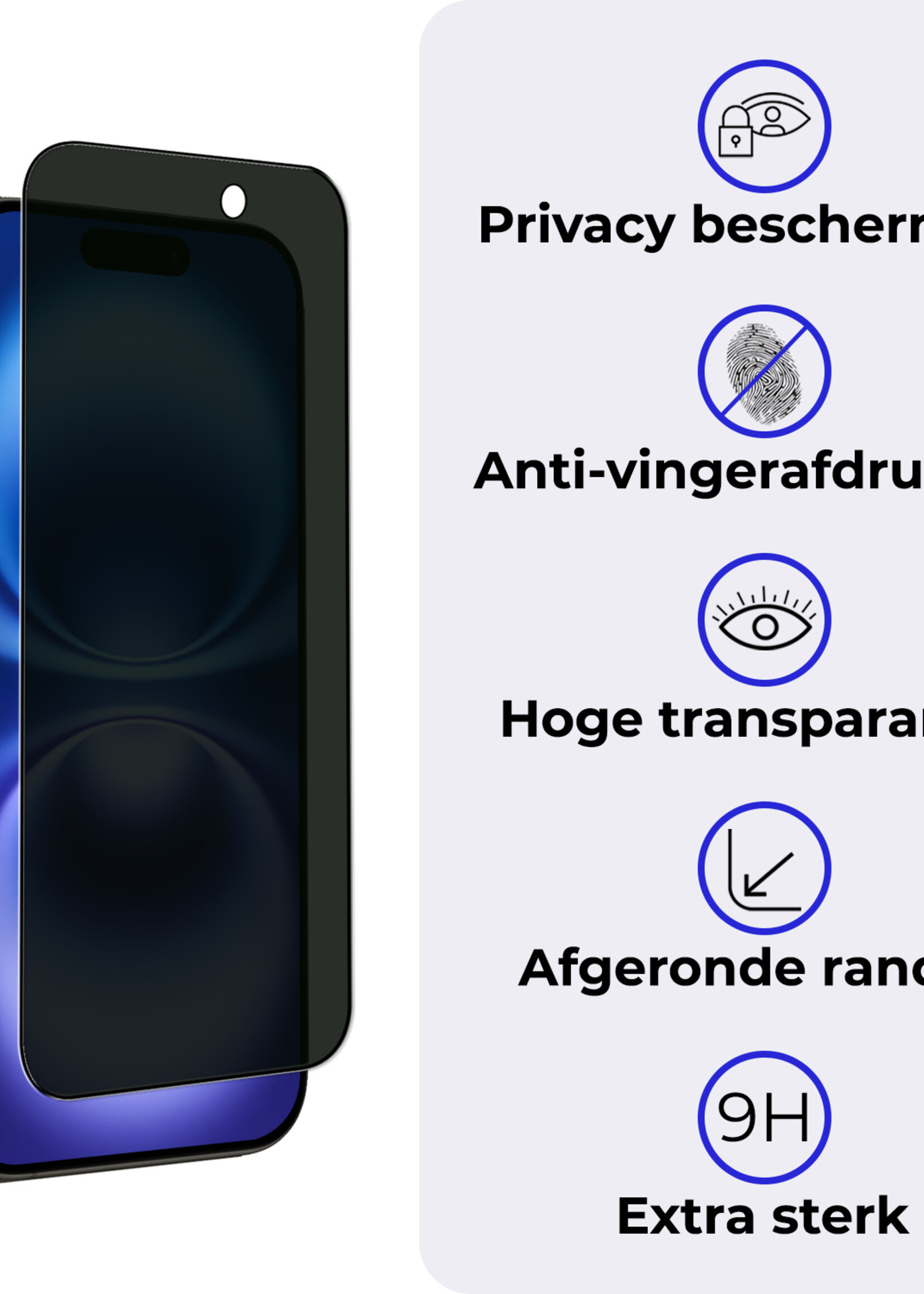 BTH Screenprotector Geschikt voor iPhone 16 Plus Screenprotector Privacy Glas Gehard Full Cover - Screenprotector Geschikt voor iPhone 16 Plus Screenprotector Privacy Tempered Glass - 3 PACK