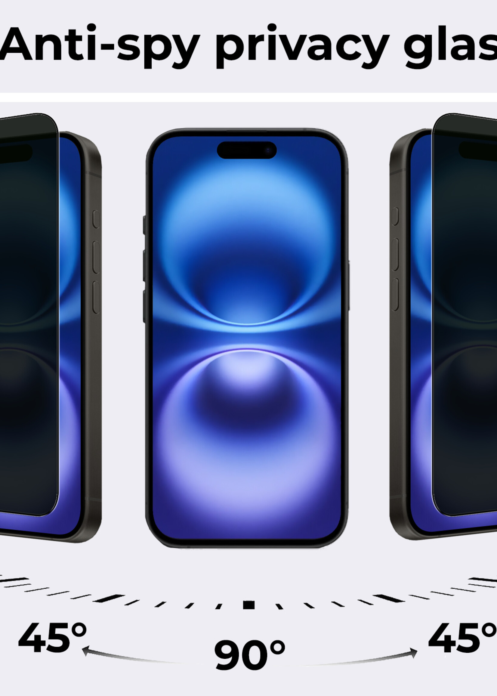 BTH Screenprotector Geschikt voor iPhone 16 Plus Screenprotector Privacy Glas Gehard Full Cover - Screenprotector Geschikt voor iPhone 16 Plus Screenprotector Privacy Tempered Glass - 3 PACK