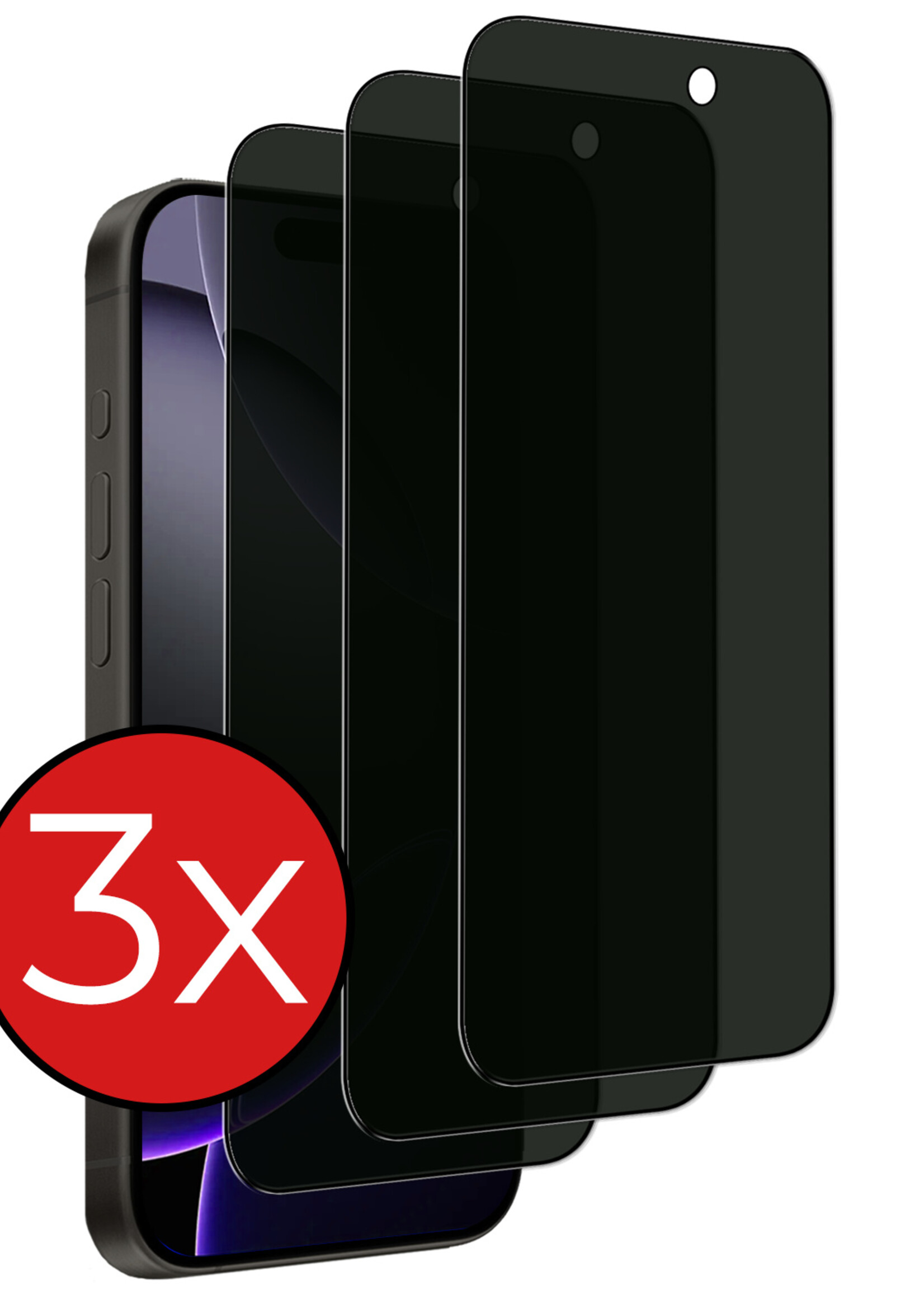 BTH Screenprotector Geschikt voor iPhone 16 Pro Screenprotector Privacy Glas Gehard Full Cover - Screenprotector Geschikt voor iPhone 16 Pro Screenprotector Privacy Tempered Glass - 3 PACK