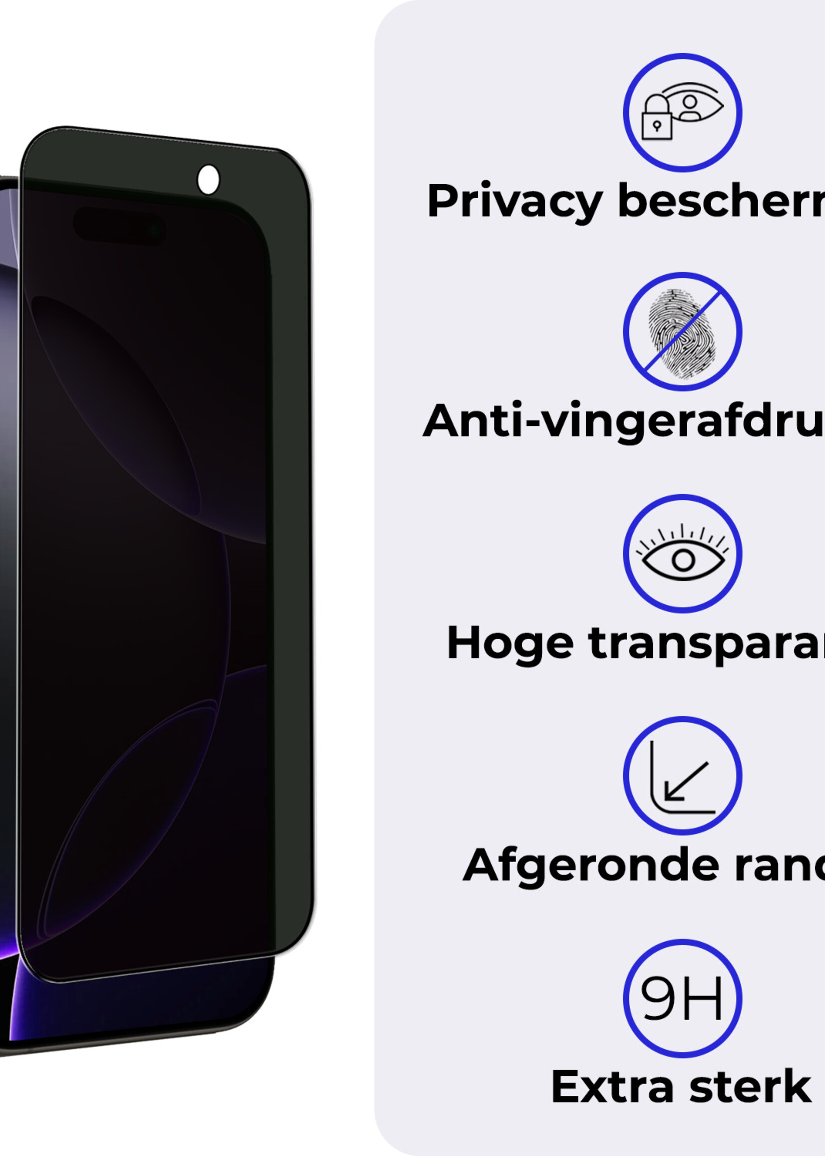 BTH Screenprotector Geschikt voor iPhone 16 Pro Screenprotector Privacy Glas Gehard Full Cover - Screenprotector Geschikt voor iPhone 16 Pro Screenprotector Privacy Tempered Glass - 3 PACK