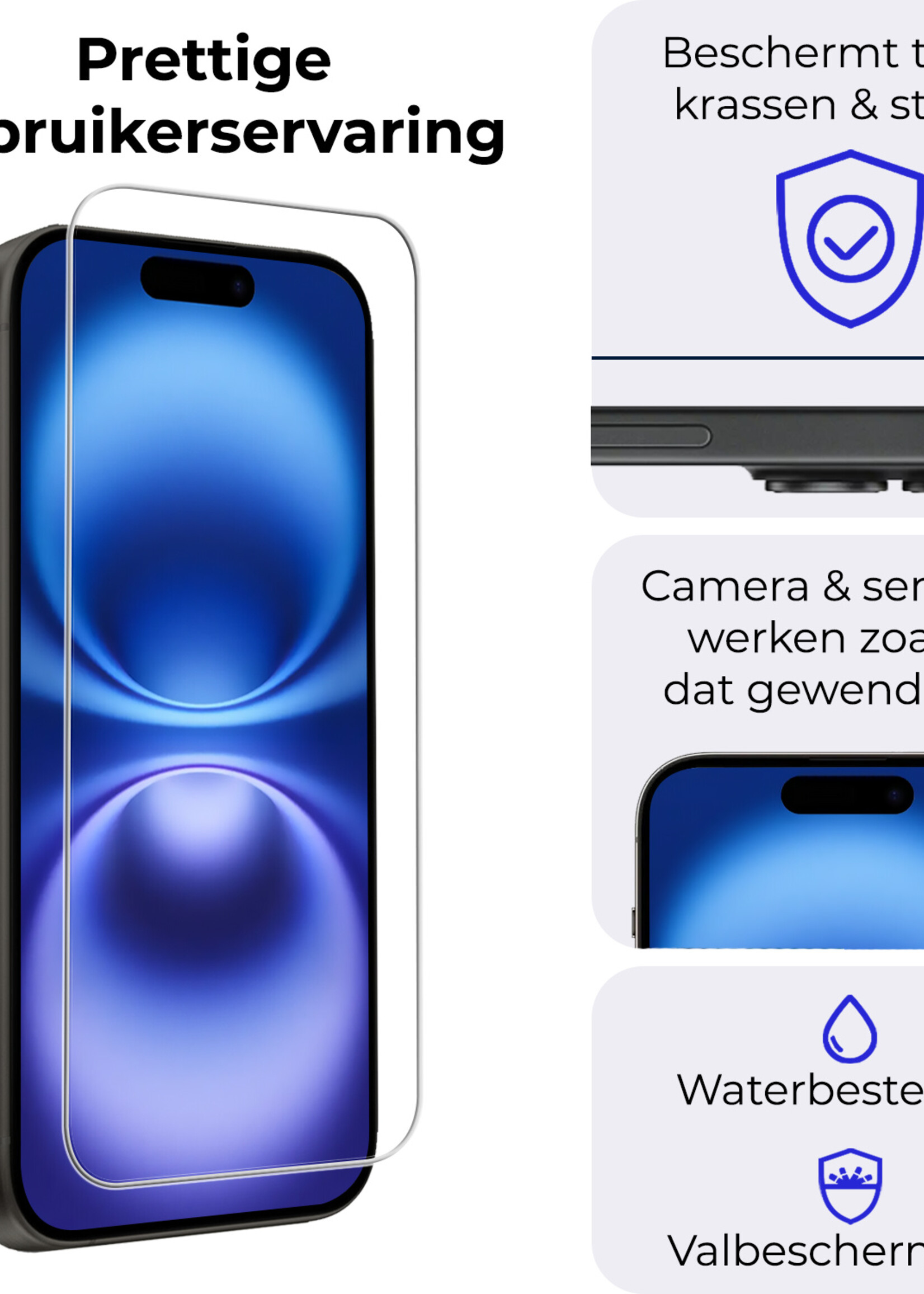 BTH Screenprotector Geschikt voor iPhone 16 Plus Screenprotector Met Montage Frame Glas Gehard Tempered Glass - Screenprotector Geschikt voor iPhone 16 Plus Screen Protector Met Installatietool