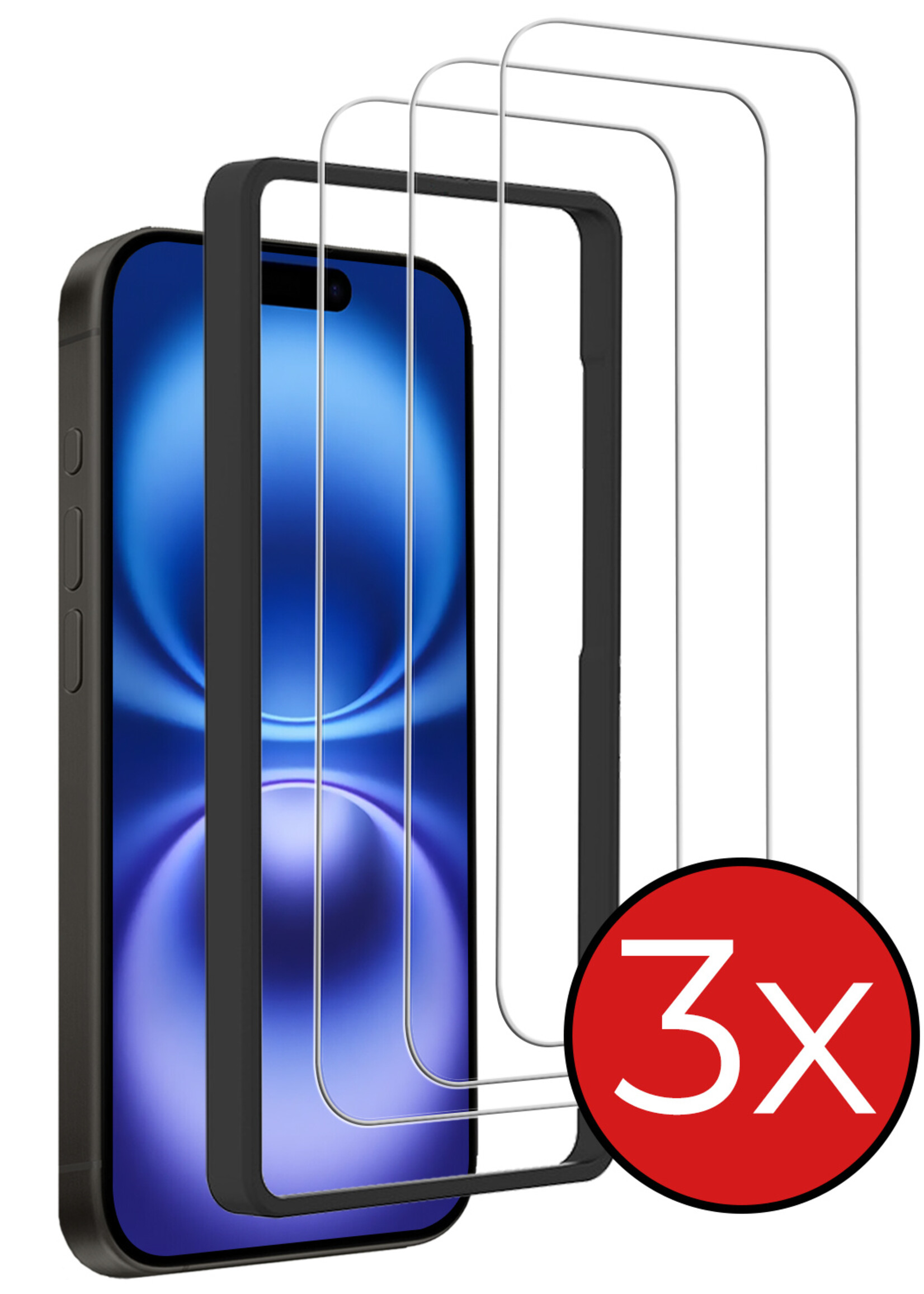 BTH Screenprotector Geschikt voor iPhone 16 Plus Screenprotector Met Montage Frame Glas Gehard Tempered Glass - Screenprotector Geschikt voor iPhone 16 Plus Screen Protector Met Installatietool - 3 PACK