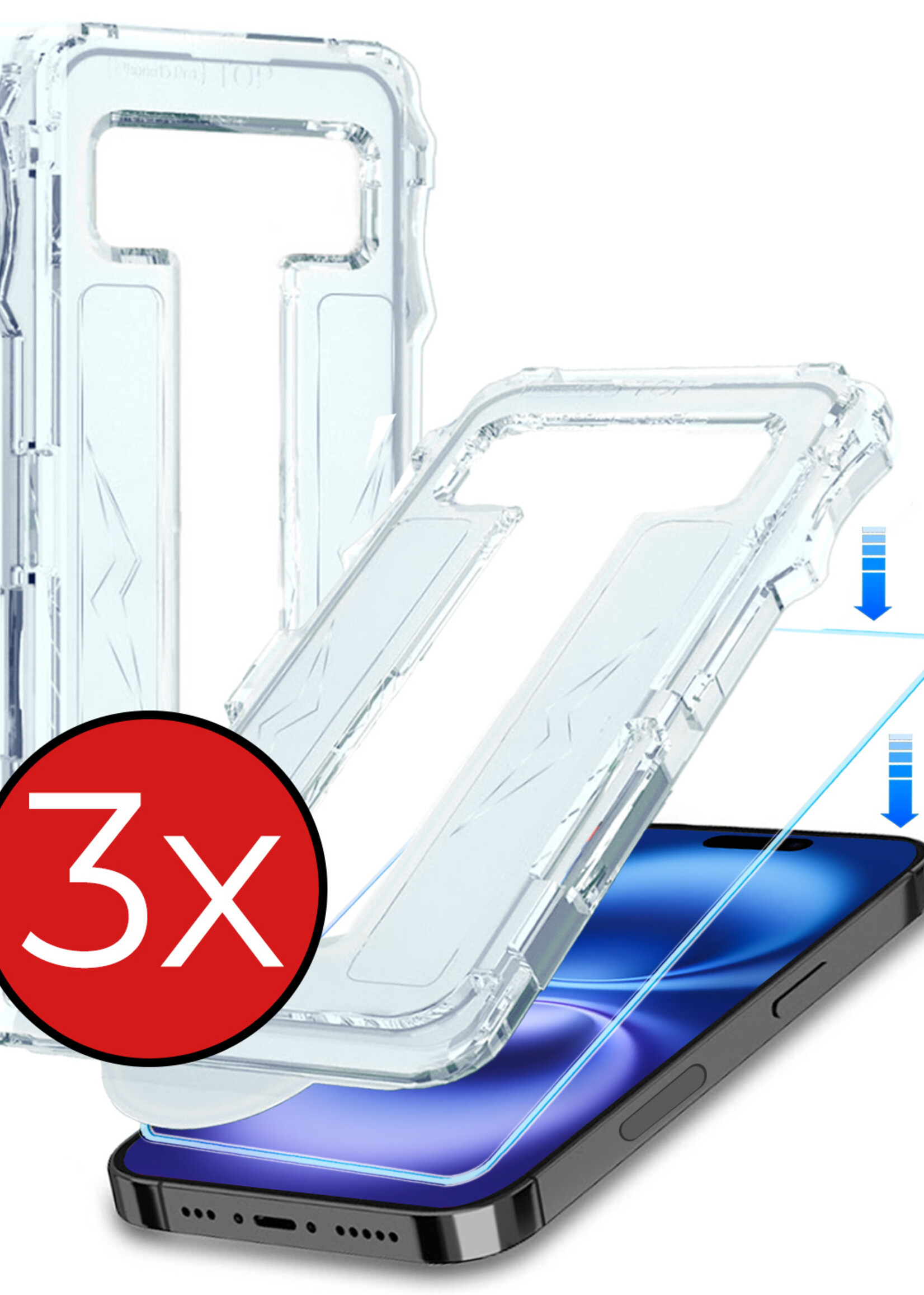 BTH Screenprotector Geschikt voor iPhone 16 Plus Screenprotector Met Uitlijningstool Flexibel Glas Full Cover - Screenprotector Geschikt voor iPhone 16 Plus Screen Protector Met Installatie Kit - 3 PACK