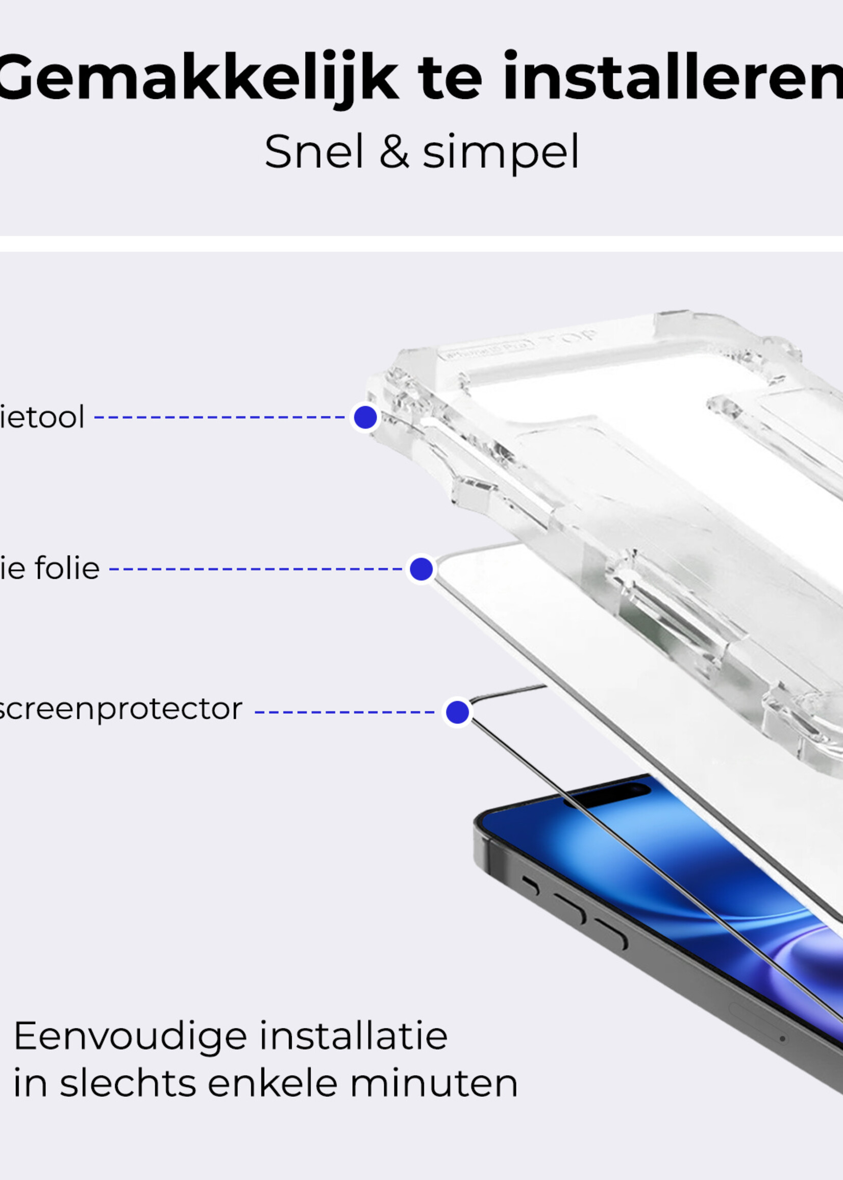 BTH Screenprotector Geschikt voor iPhone 16 Plus Screenprotector Met Uitlijningstool Flexibel Glas Full Cover - Screenprotector Geschikt voor iPhone 16 Plus Screen Protector Met Installatie Kit - 3 PACK