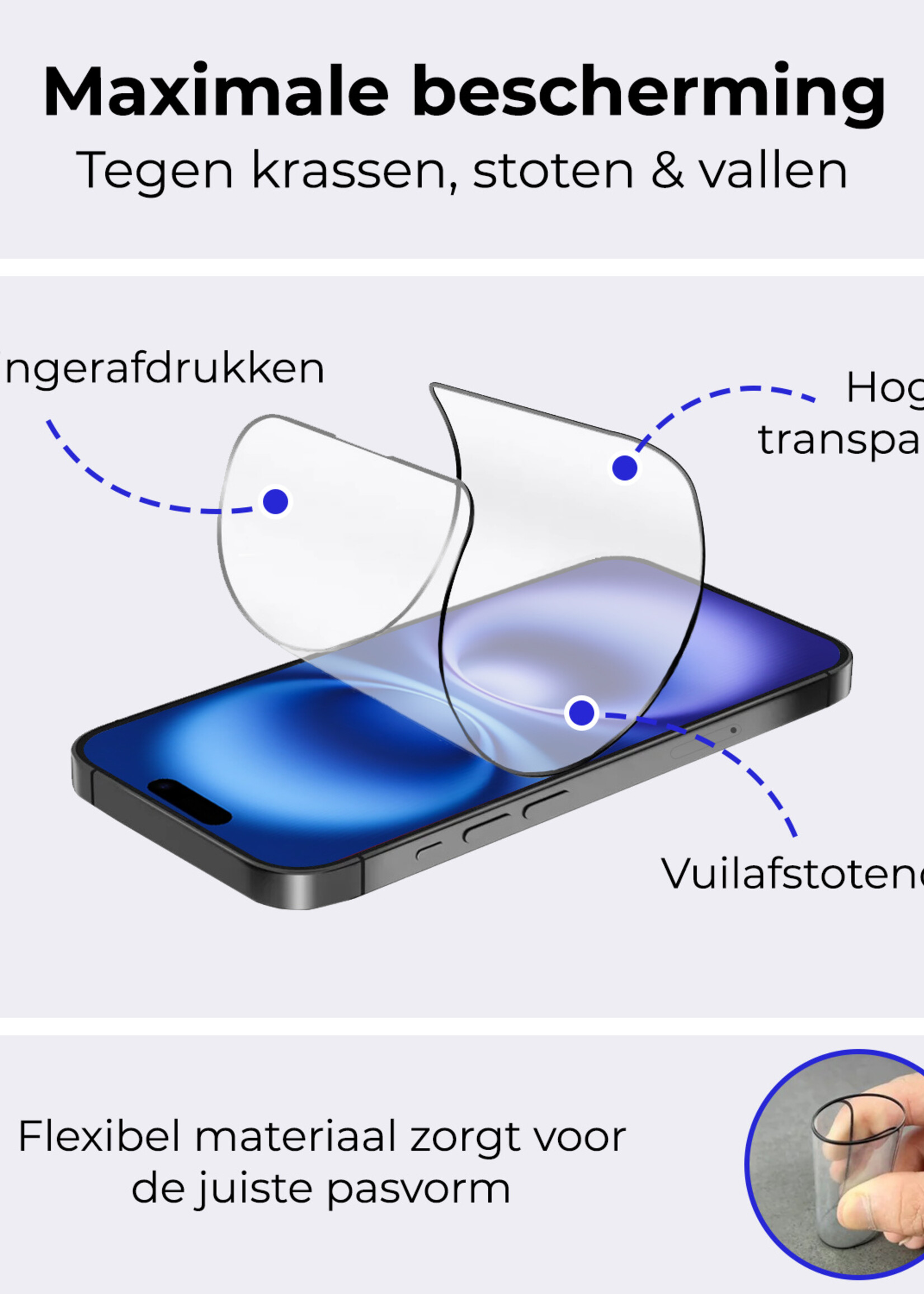 BTH Screenprotector Geschikt voor iPhone 16 Plus Screenprotector Met Uitlijningstool Flexibel Glas Full Cover - Screenprotector Geschikt voor iPhone 16 Plus Screen Protector Met Installatie Kit - 3 PACK