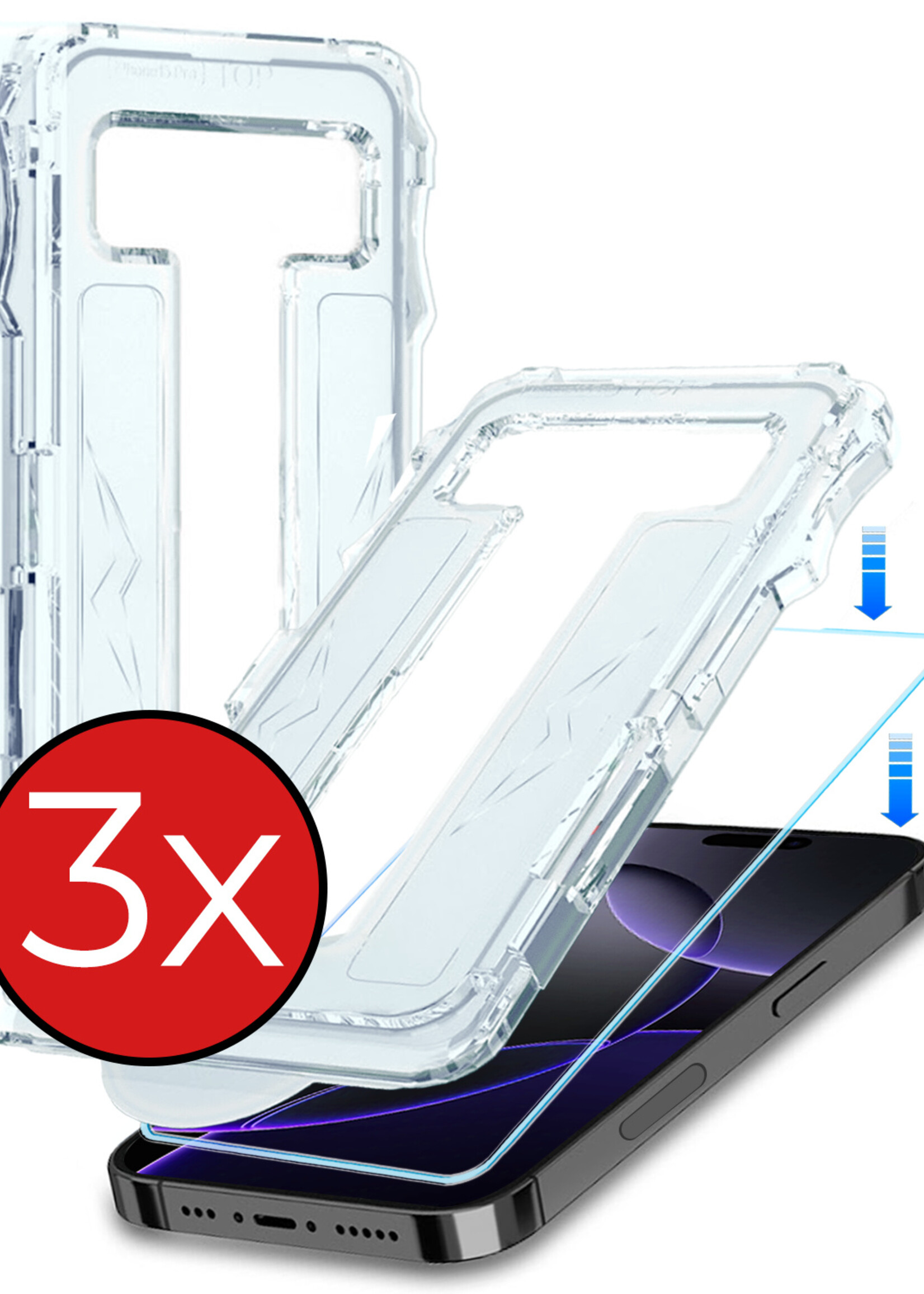 BTH Screenprotector Geschikt voor iPhone 16 Pro Max Screenprotector Met Uitlijningstool Flexibel Glas Full Cover - Screenprotector Geschikt voor iPhone 16 Pro Max Screen Protector Met Installatie Kit - 3 PACK