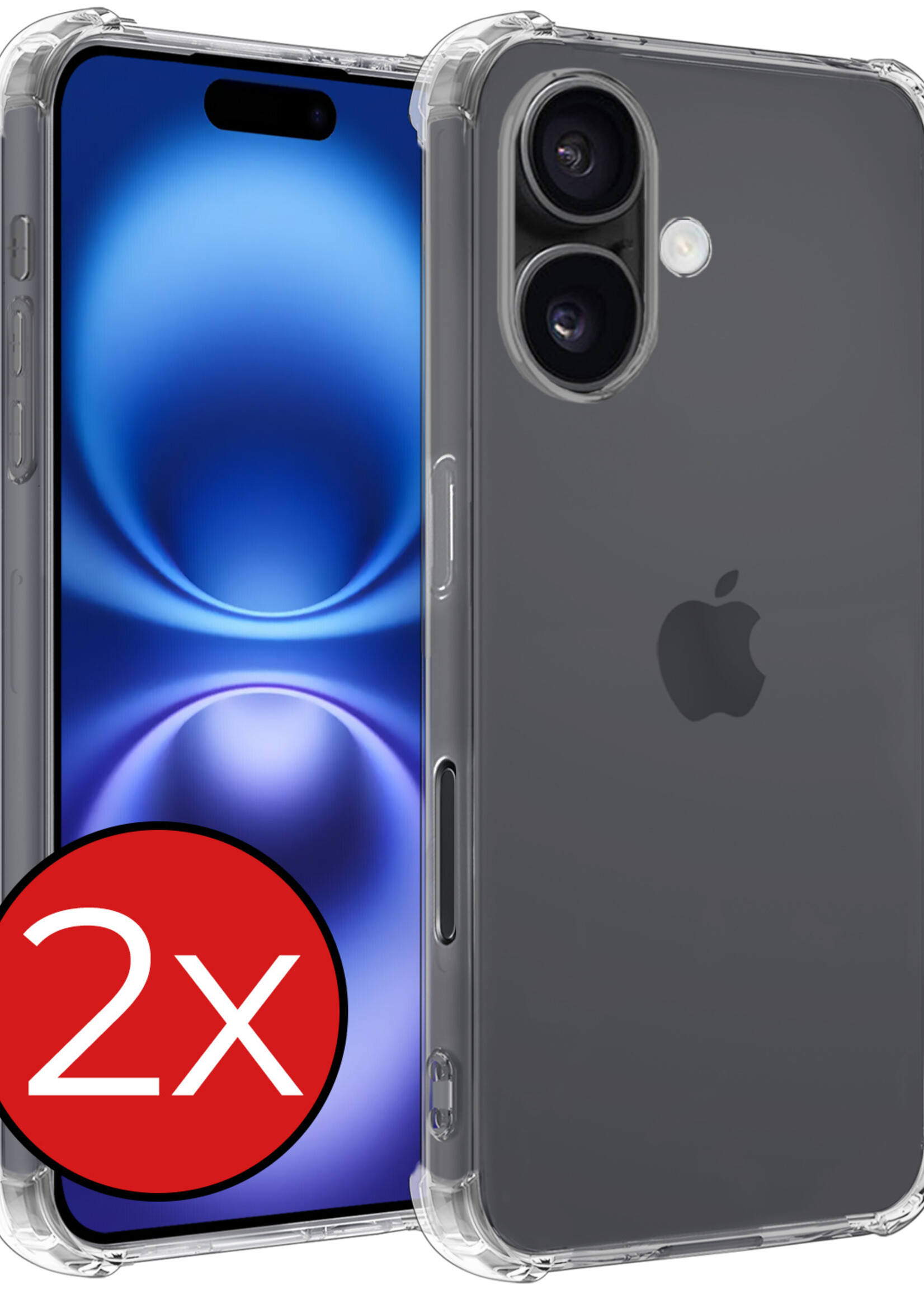 BTH Hoesje Geschikt voor iPhone 16 Hoesje Siliconen Shock Proof Case Hoes - Hoes Geschikt voor iPhone 16 Hoes Cover Case Shockproof - Transparant - 2 PACK