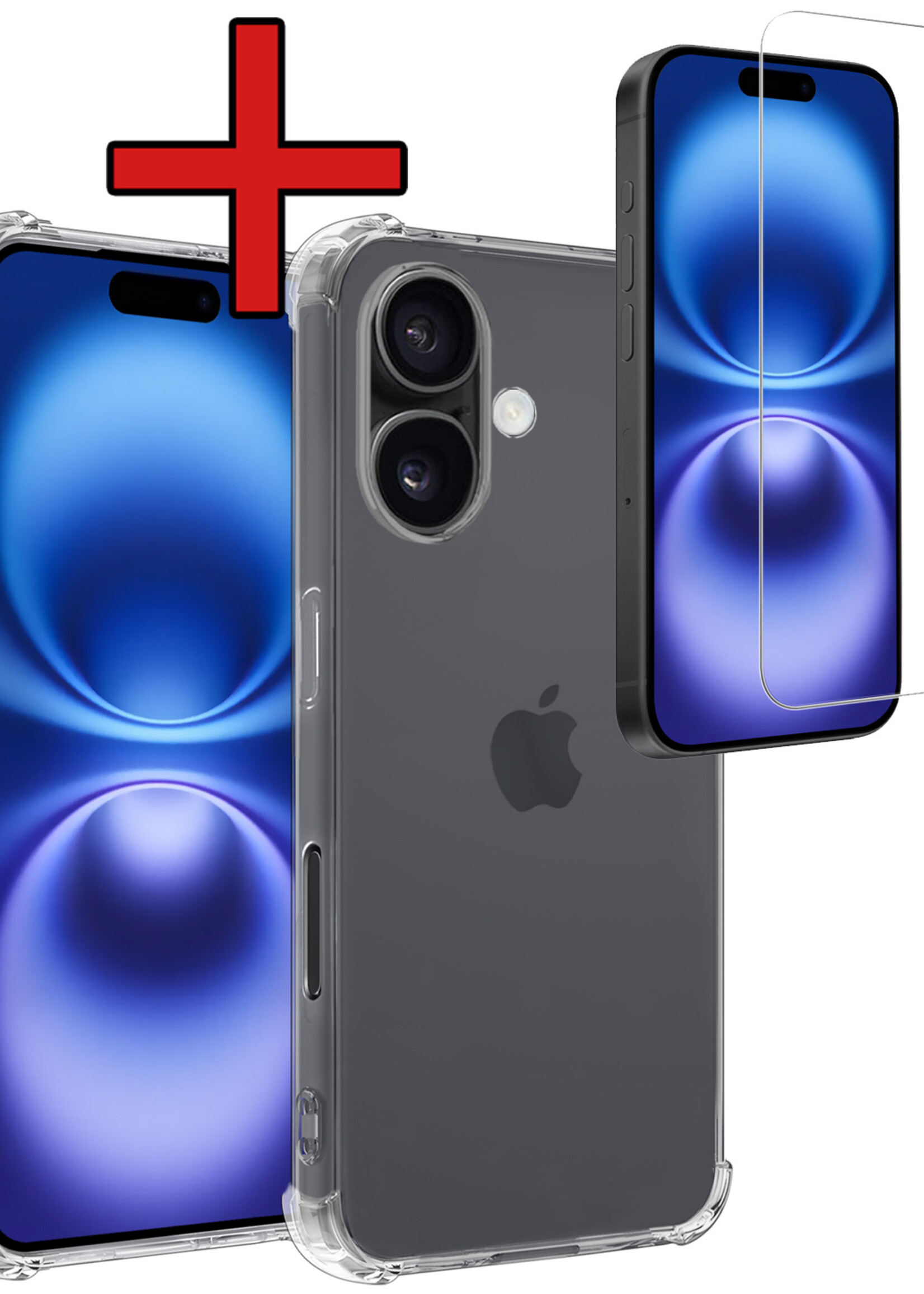 BTH Hoesje Geschikt voor iPhone 16 Hoesje Siliconen Shock Proof Case Hoes Met Screenprotector - Hoes Geschikt voor iPhone 16 Hoes Cover Case Shockproof - Transparant
