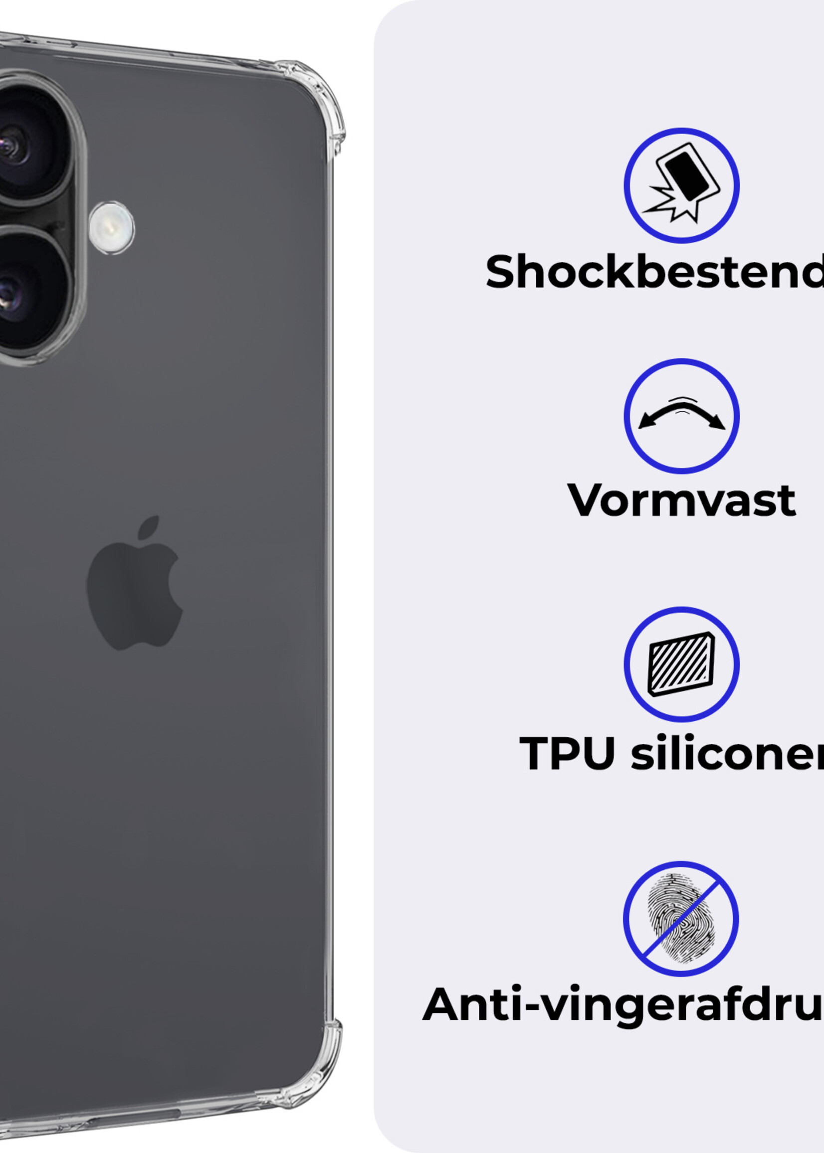 BTH Hoesje Geschikt voor iPhone 16 Plus Hoesje Siliconen Shock Proof Case Hoes - Hoes Geschikt voor iPhone 16 Plus Hoes Cover Case Shockproof - Transparant - 2 PACK
