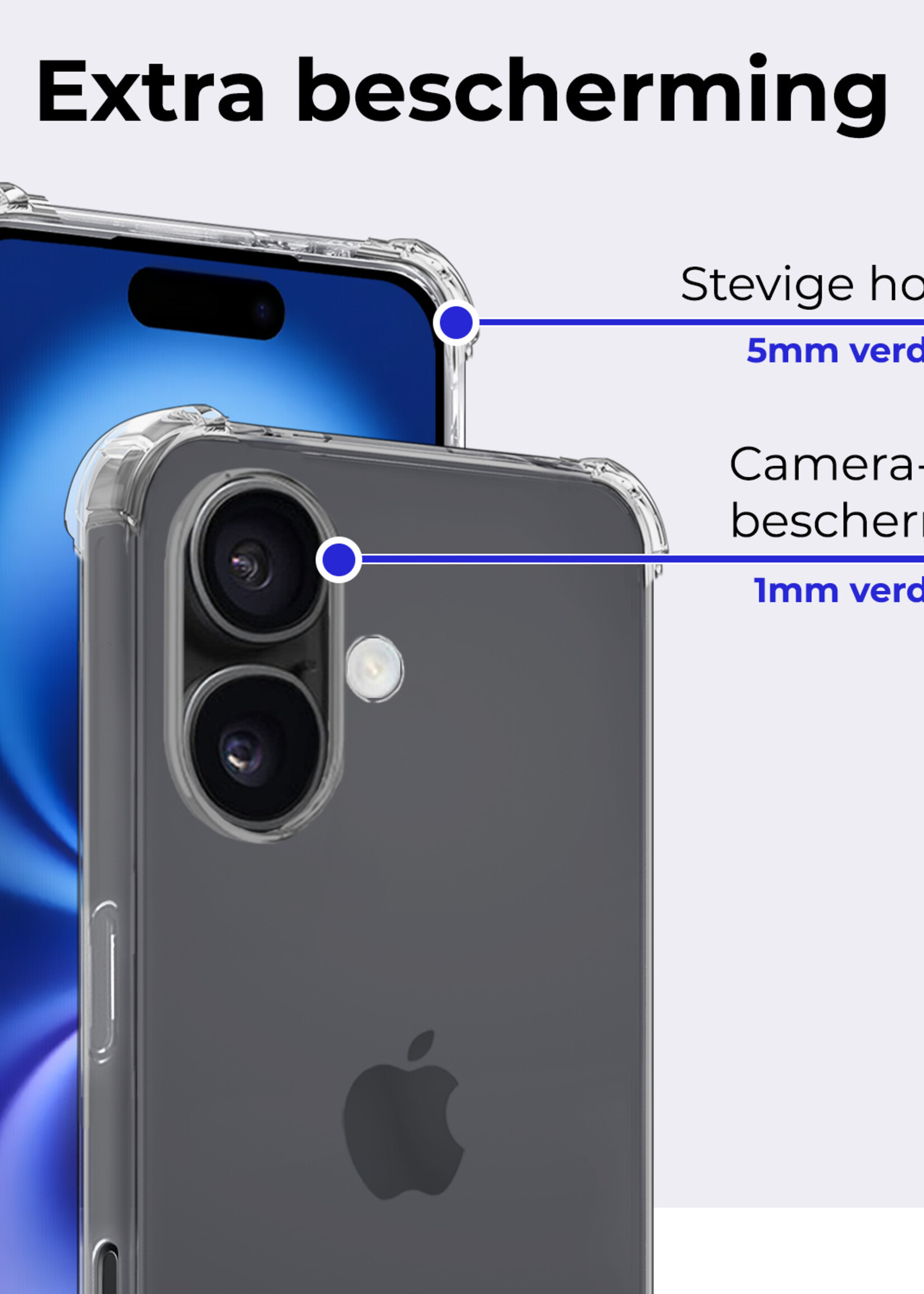 BTH Hoesje Geschikt voor iPhone 16 Plus Hoesje Siliconen Shock Proof Case Hoes - Hoes Geschikt voor iPhone 16 Plus Hoes Cover Case Shockproof - Transparant - 2 PACK