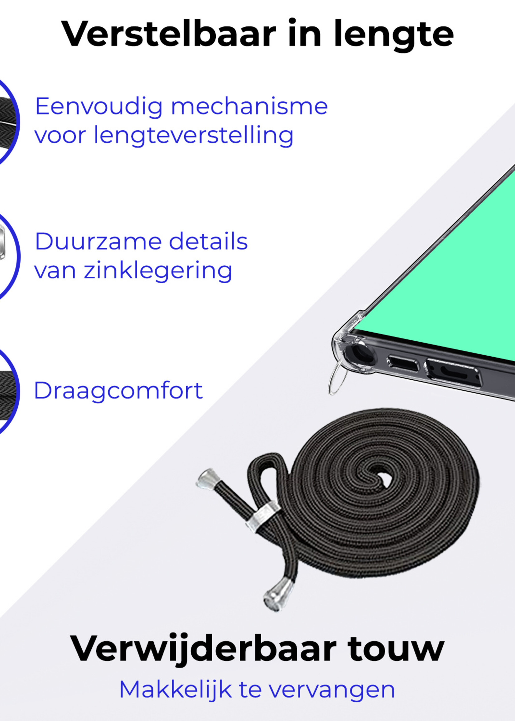 BTH Hoesje Geschikt voor iPhone 16 Hoesje Siliconen Shock Proof Hoesje Met Koord Case Met Telefoonkoord - Hoes Geschikt voor iPhone 16 Hoesje Cover Shockproof Met Koord - Transparant