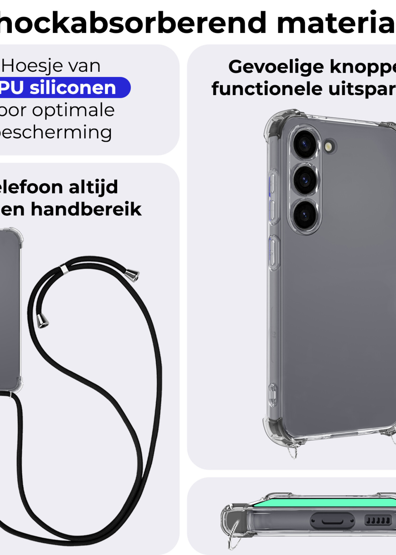 BTH Hoesje Geschikt voor iPhone 16 Hoesje Siliconen Shock Proof Hoesje Met Koord Case Met Telefoonkoord - Hoes Geschikt voor iPhone 16 Hoesje Cover Shockproof Met Koord - Transparant