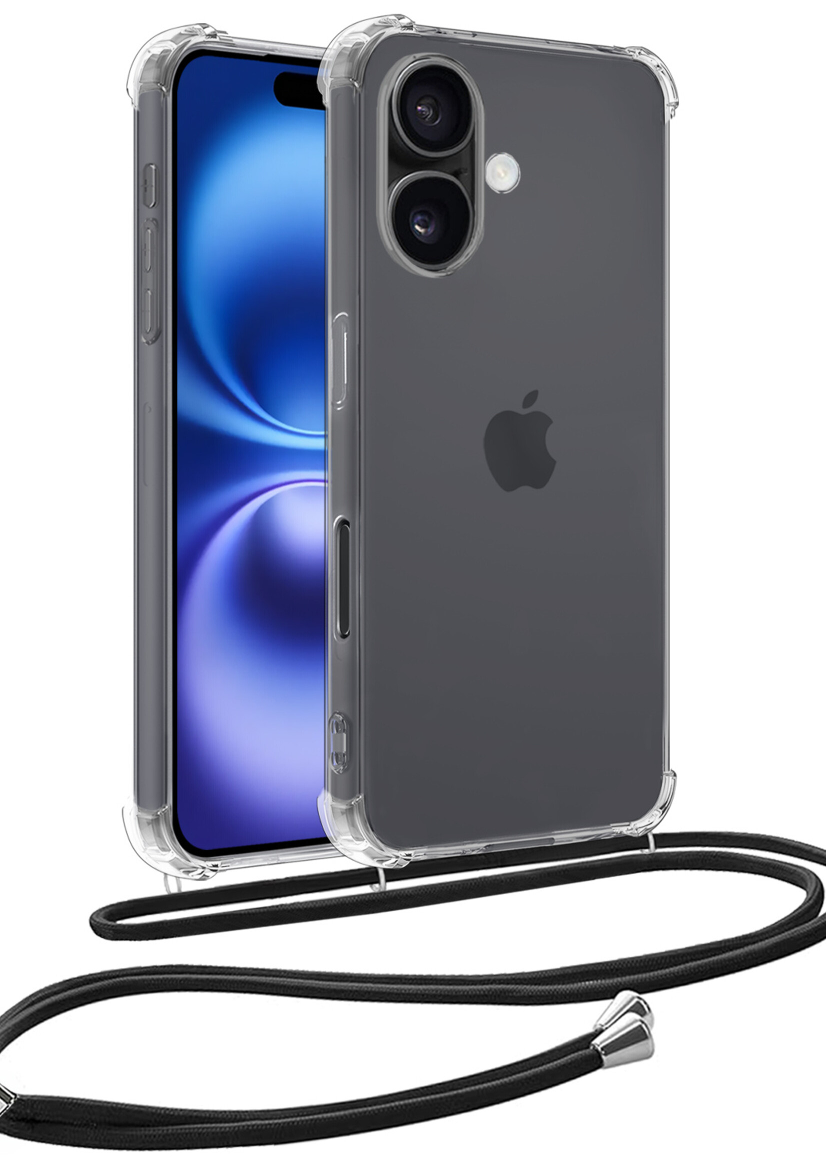 BTH Hoesje Geschikt voor iPhone 16 Plus Hoesje Siliconen Shock Proof Hoesje Met Koord Case Met Telefoonkoord - Hoes Geschikt voor iPhone 16 Plus Hoesje Cover Shockproof Met Koord - Transparant