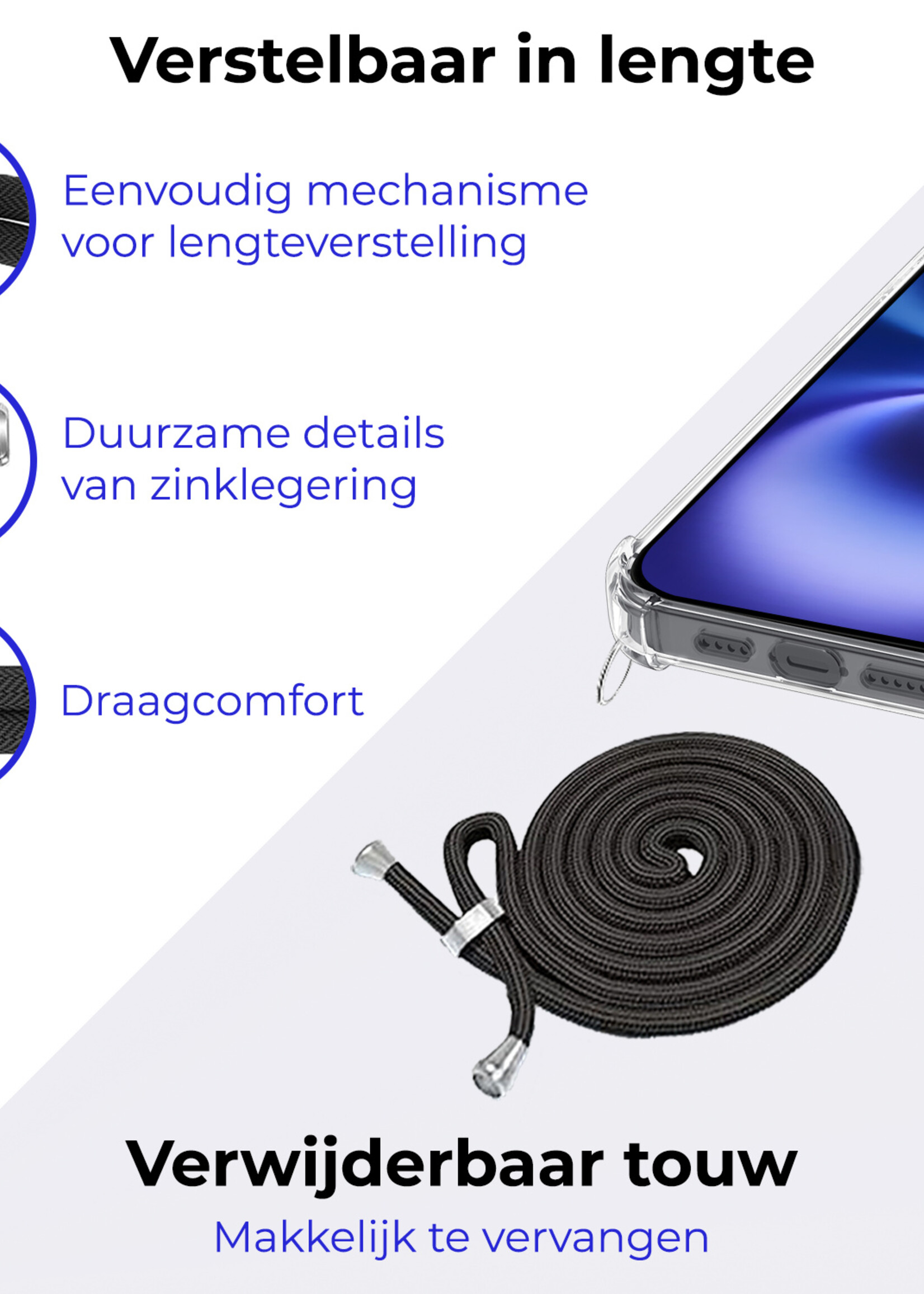 BTH Hoesje Geschikt voor iPhone 16 Plus Hoesje Siliconen Shock Proof Hoesje Met Koord Case Met Telefoonkoord - Hoes Geschikt voor iPhone 16 Plus Hoesje Cover Shockproof Met Koord - Transparant