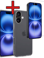 BTH BTH iPhone 16 Hoesje Siliconen Met Screenprotector Met Dichte Notch - Transparant