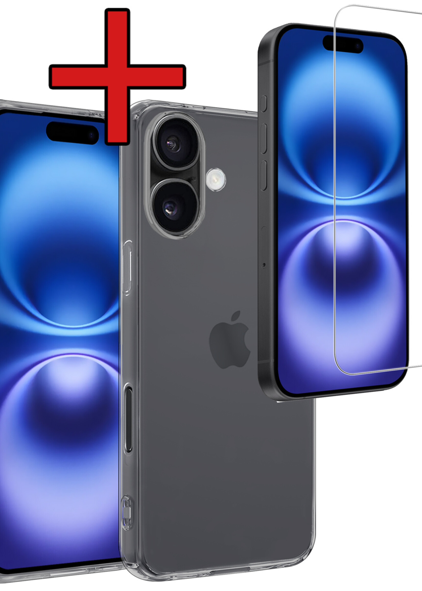 BTH Hoesje Geschikt voor iPhone 16 Hoesje Siliconen Case Hoes Met Screenprotector - Hoes Geschikt voor iPhone 16 Hoes Cover Case - Transparant