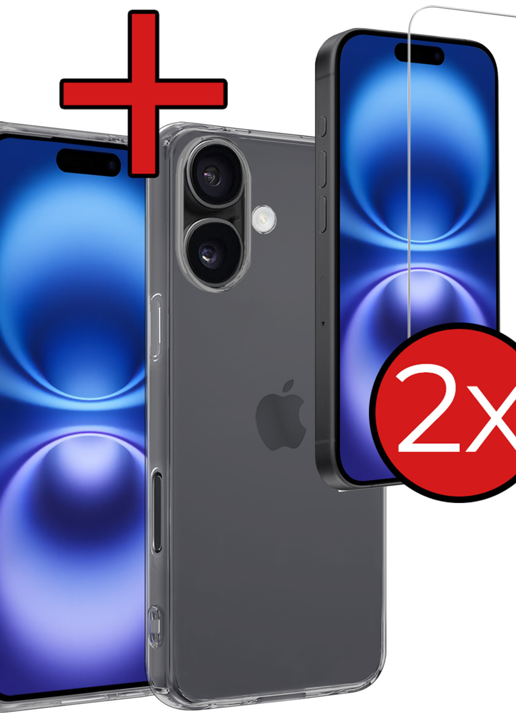BTH Hoesje Geschikt voor iPhone 16 Hoesje Siliconen Case Hoes Met 2x Screenprotector - Hoes Geschikt voor iPhone 16 Hoes Cover Case - Transparant