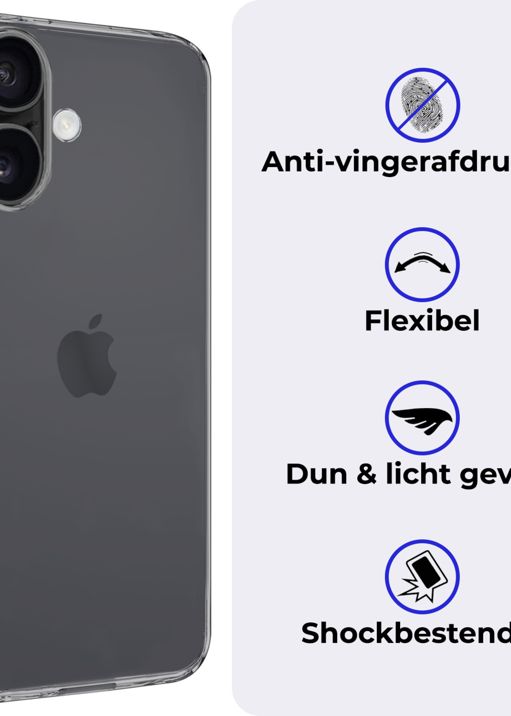 BTH Hoesje Geschikt voor iPhone 16 Plus Hoesje Siliconen Case Hoes - Hoes Geschikt voor iPhone 16 Plus Hoes Cover Case - Transparant