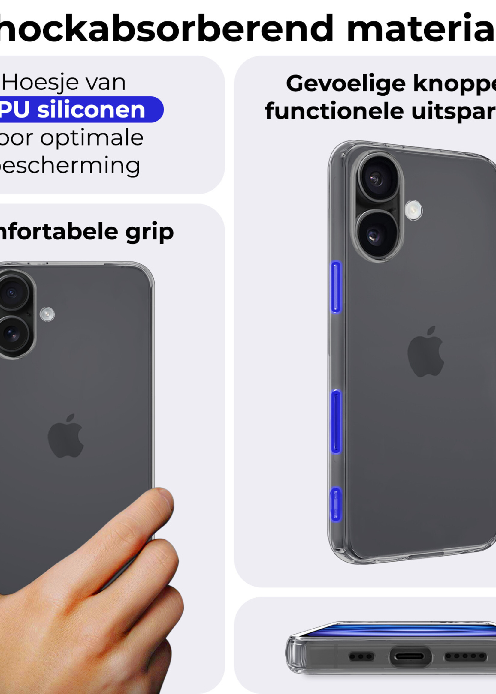 BTH Hoesje Geschikt voor iPhone 16 Plus Hoesje Siliconen Case Hoes - Hoes Geschikt voor iPhone 16 Plus Hoes Cover Case - Transparant