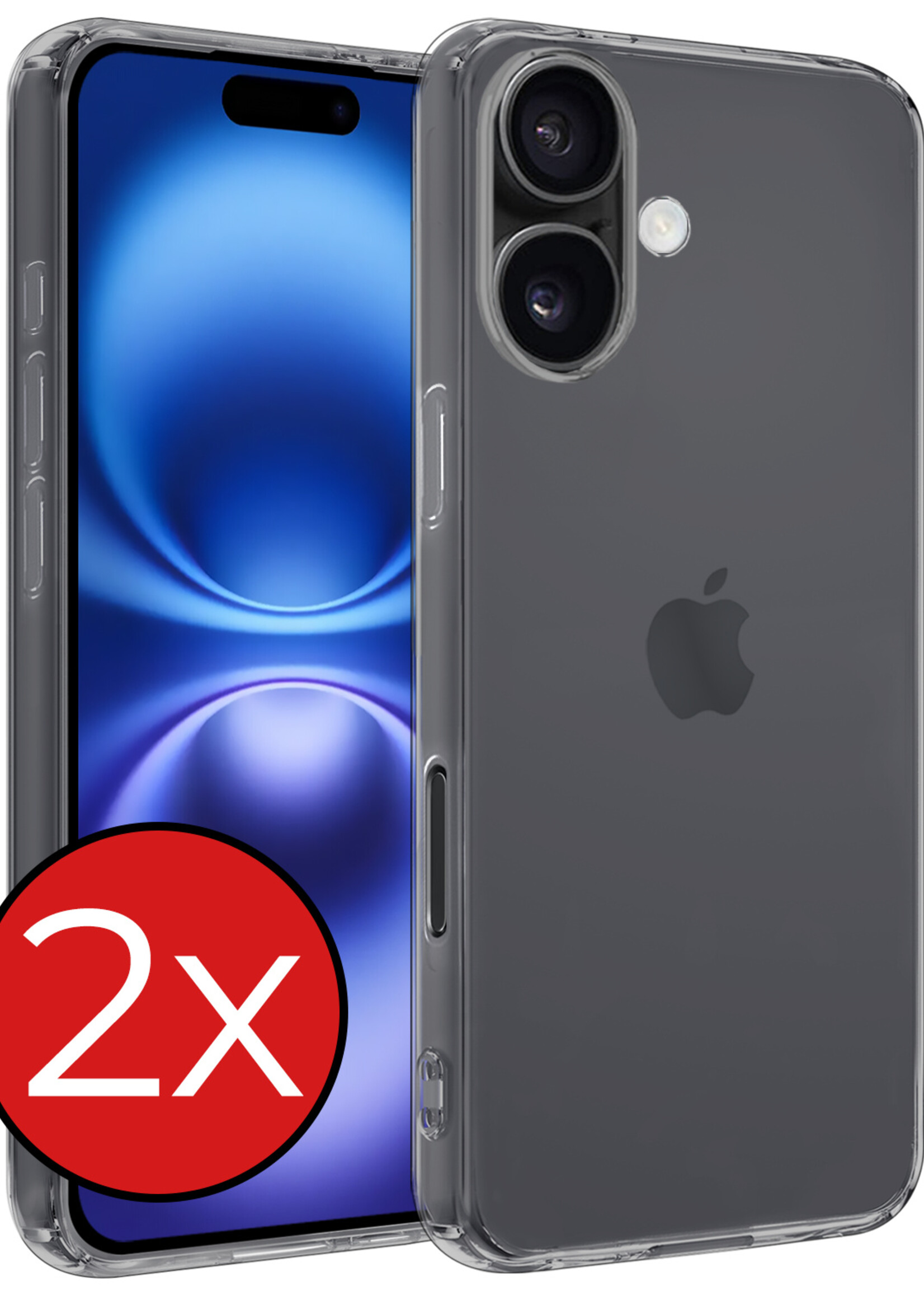 BTH Hoesje Geschikt voor iPhone 16 Plus Hoesje Siliconen Case Hoes - Hoes Geschikt voor iPhone 16 Plus Hoes Cover Case - Transparant - 2 PACK