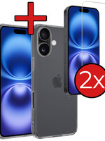 BTH BTH iPhone 16 Plus Hoesje Siliconen Met 2x Screenprotector Met Dichte Notch - Transparant