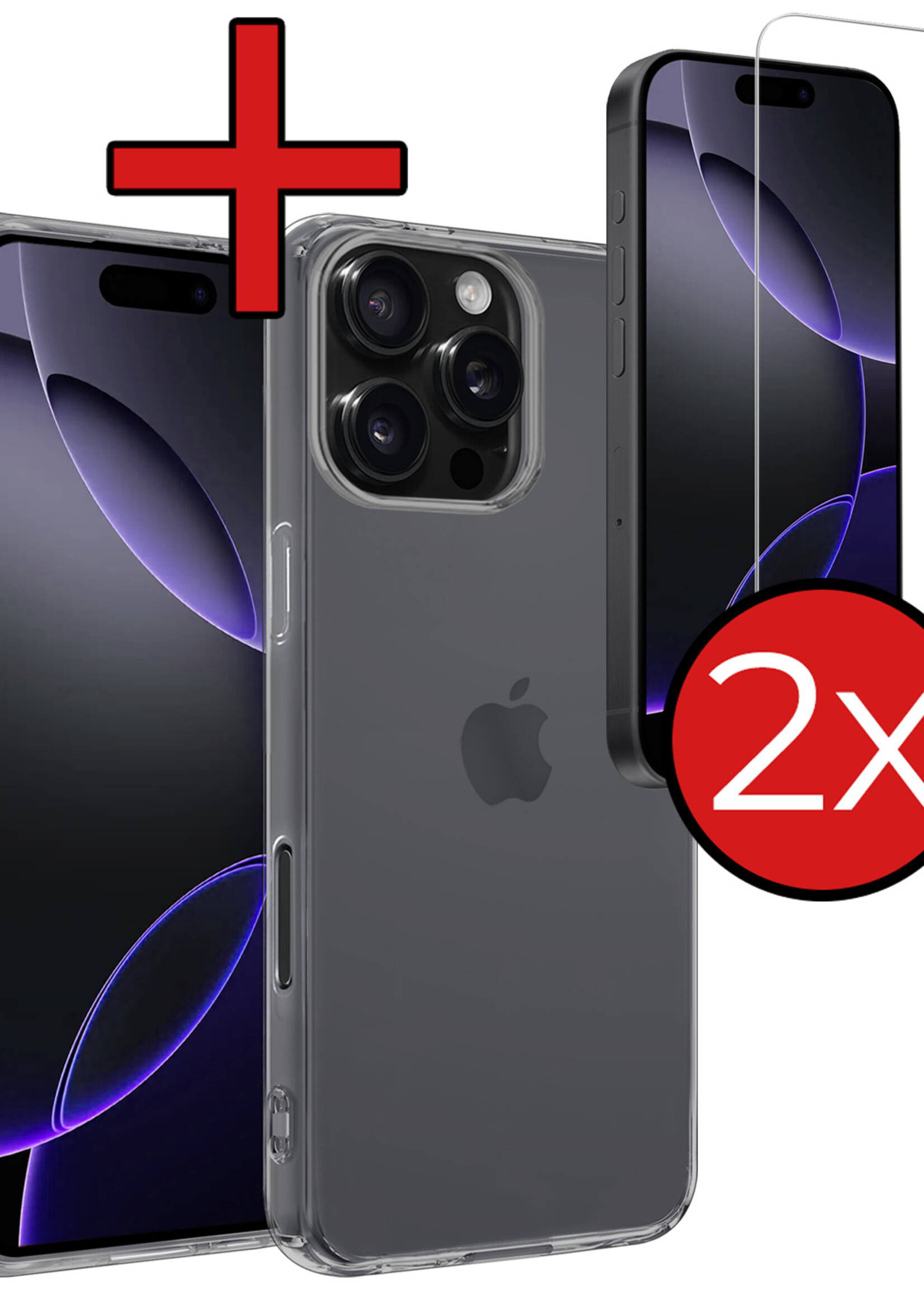 BTH Hoesje Geschikt voor iPhone 16 Pro Hoesje Siliconen Case Hoes Met 2x Screenprotector - Hoes Geschikt voor iPhone 16 Pro Hoes Cover Case - Transparant