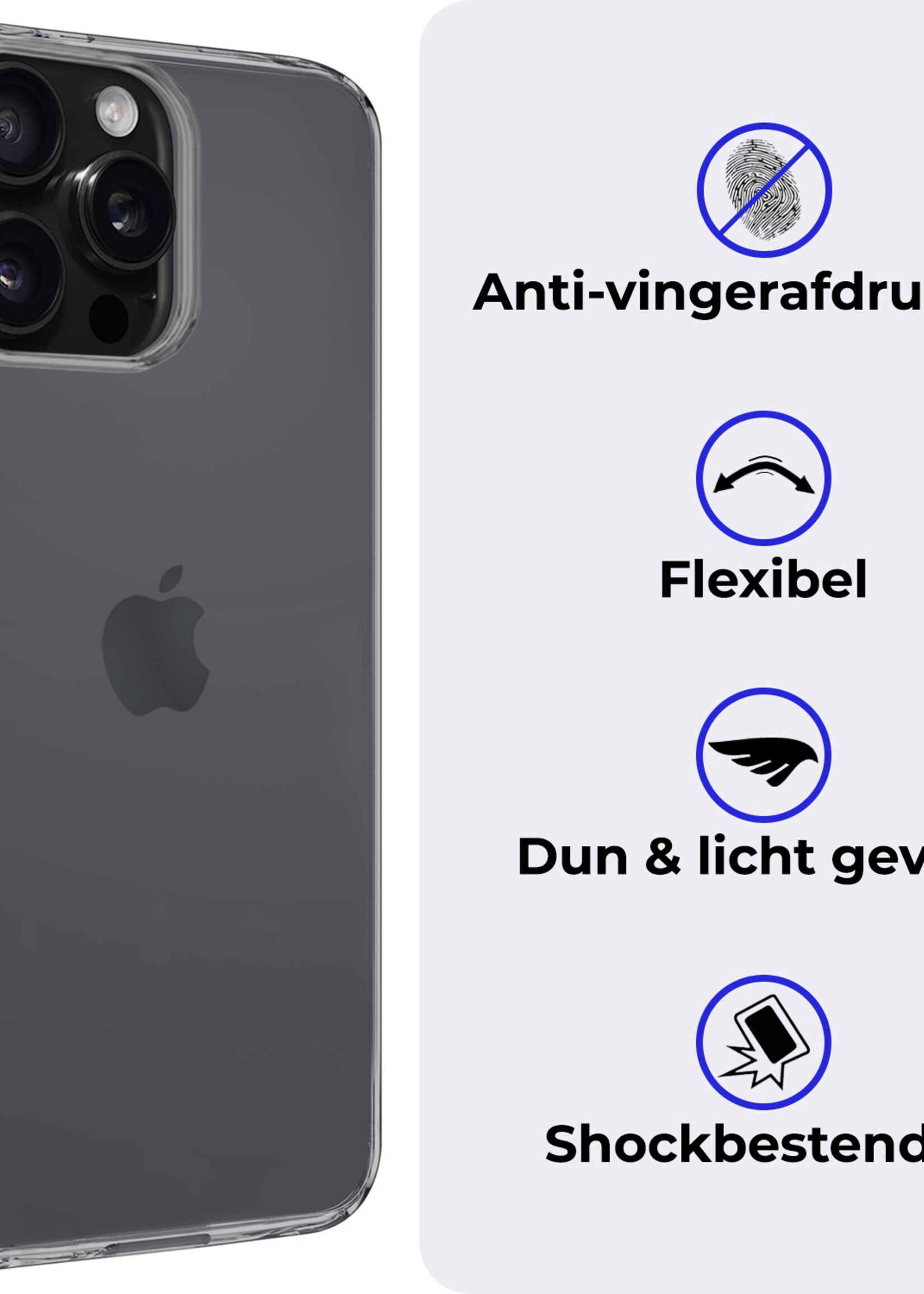 BTH Hoesje Geschikt voor iPhone 16 Pro Hoesje Siliconen Case Hoes Met 2x Screenprotector - Hoes Geschikt voor iPhone 16 Pro Hoes Cover Case - Transparant