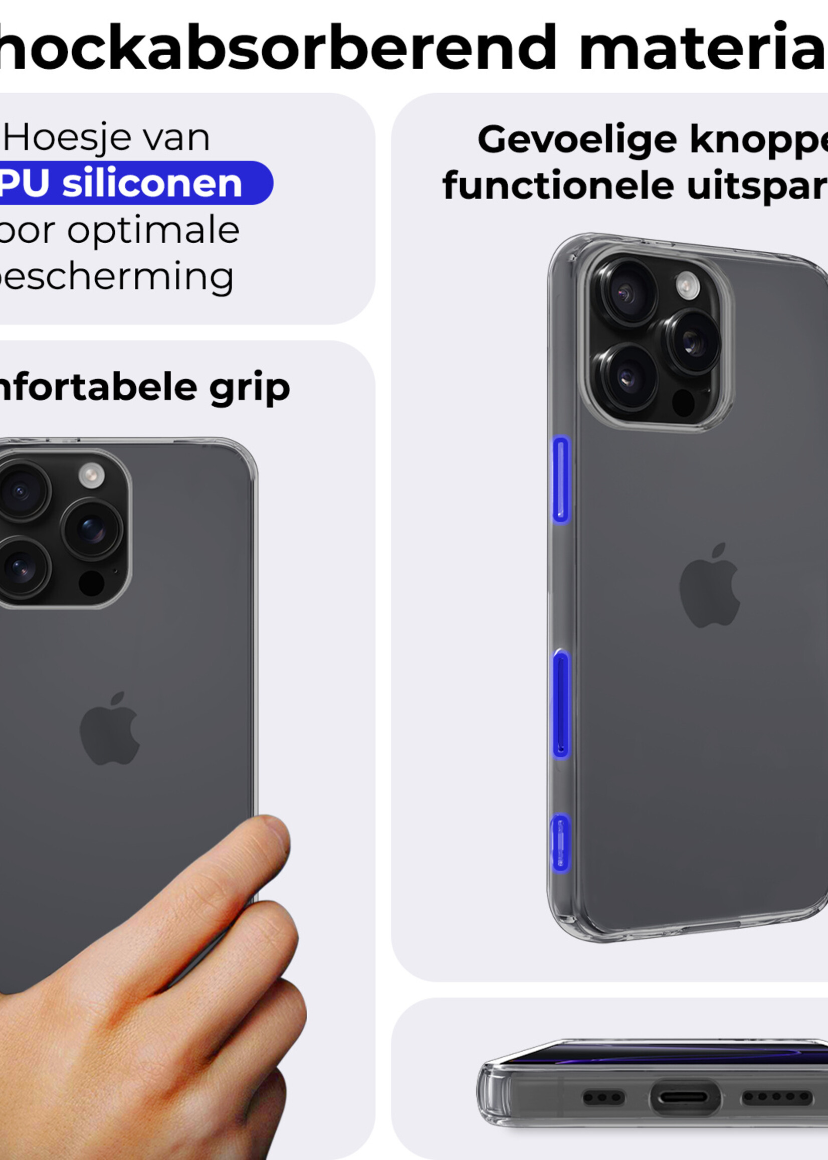 BTH Hoesje Geschikt voor iPhone 16 Pro Hoesje Siliconen Case Hoes Met 2x Screenprotector - Hoes Geschikt voor iPhone 16 Pro Hoes Cover Case - Transparant