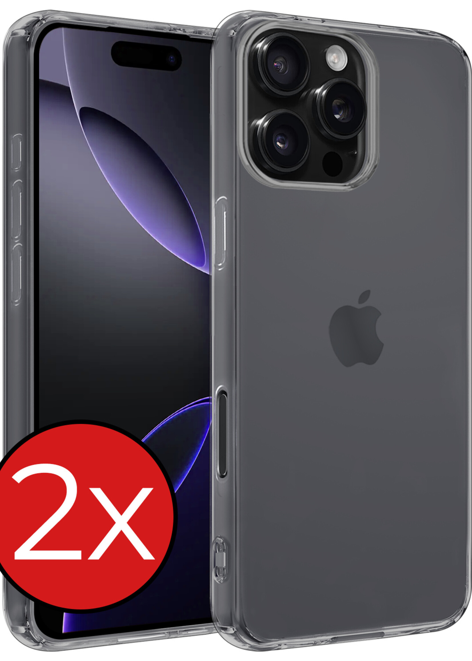 BTH Hoesje Geschikt voor iPhone 16 Pro Max Hoesje Siliconen Case Hoes - Hoes Geschikt voor iPhone 16 Pro Max Hoes Cover Case - Transparant - 2 PACK