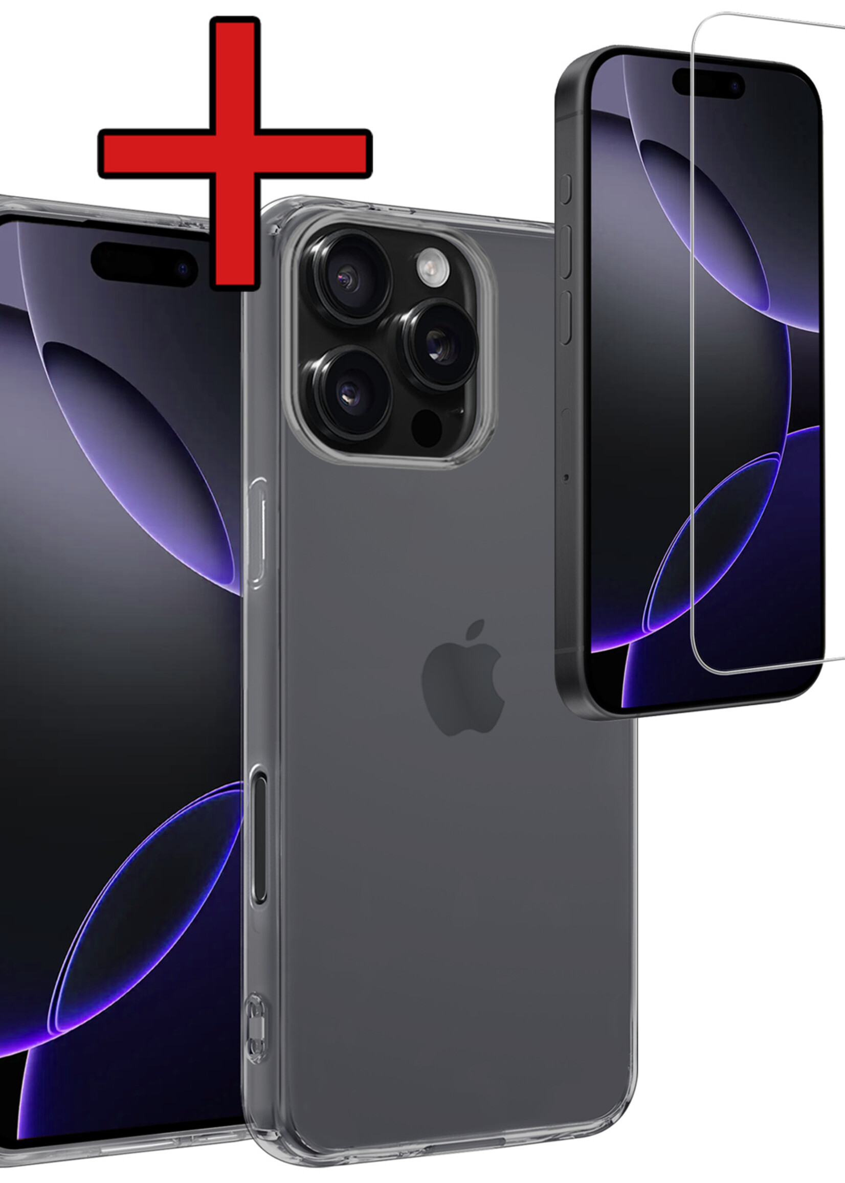 BTH Hoesje Geschikt voor iPhone 16 Pro Max Hoesje Siliconen Case Hoes Met Screenprotector - Hoes Geschikt voor iPhone 16 Pro Max Hoes Cover Case - Transparant