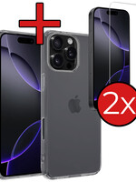 BTH BTH iPhone 16 Pro Max Hoesje Siliconen Met 2x Screenprotector Met Dichte Notch - Transparant
