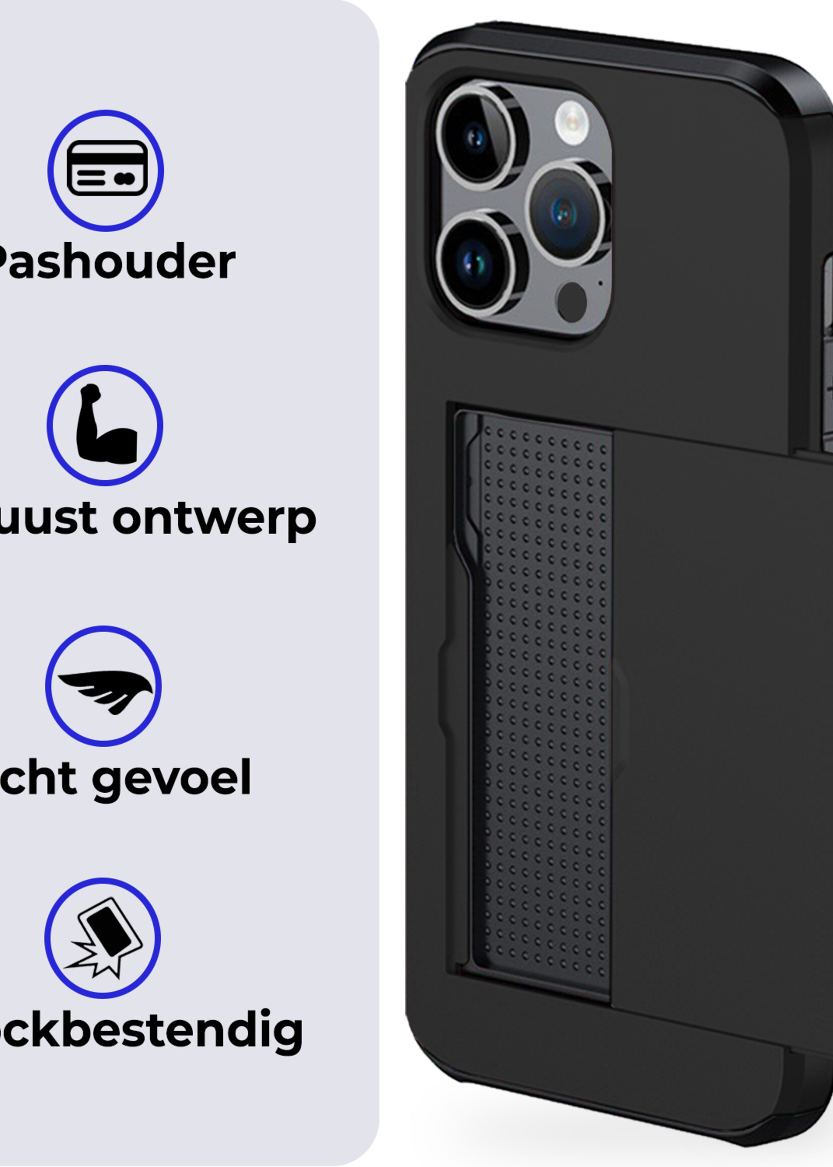 BTH Hoesje Geschikt voor iPhone 16 Pro Hoesje Met Pasjeshouder Hard Case Met Kaarthouder - Hoes Geschikt voor iPhone 16 Pro Hoesje Shock Proof Case - Zwart
