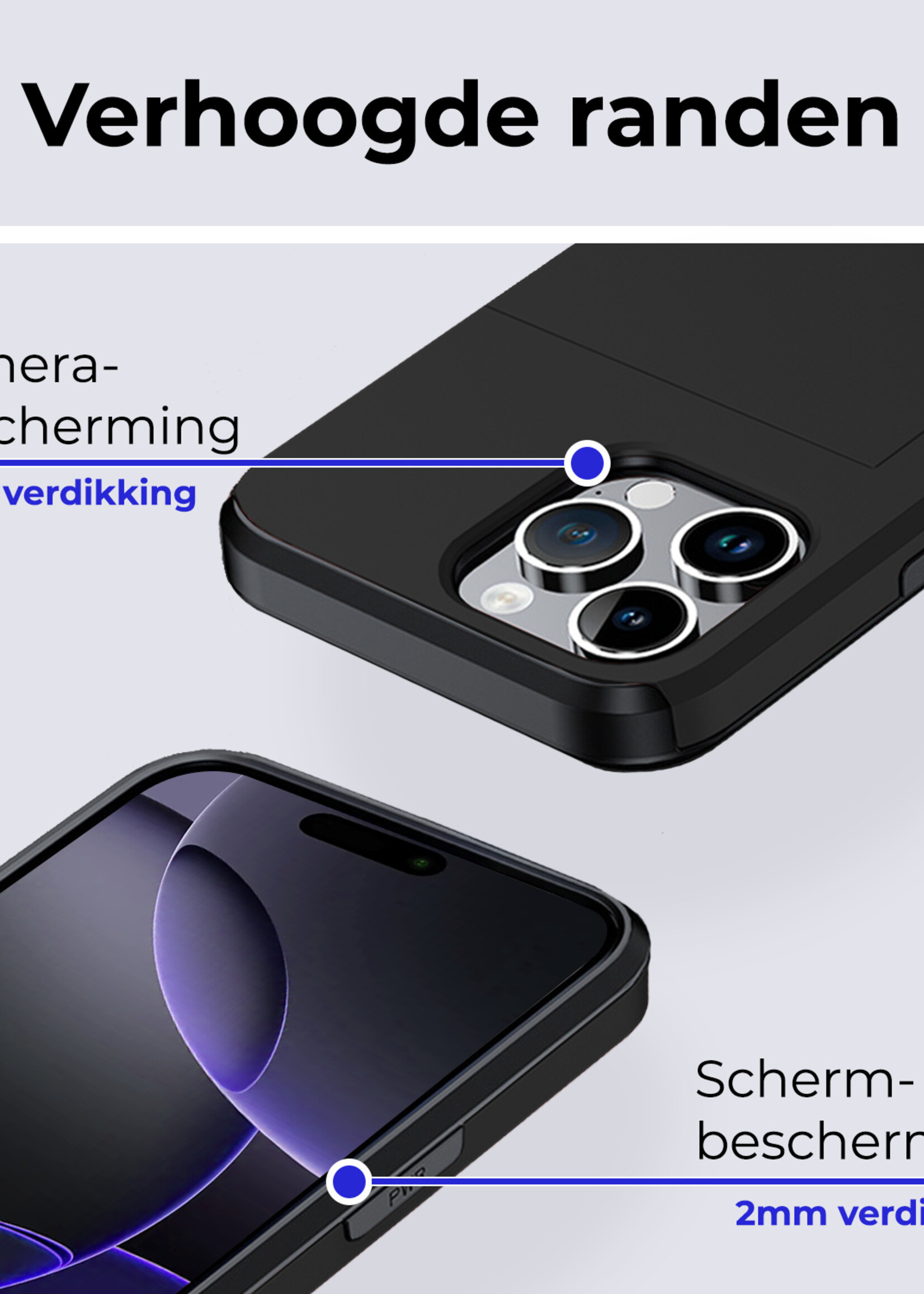 BTH Hoesje Geschikt voor iPhone 16 Pro Hoesje Met Pasjeshouder Hard Case Met Kaarthouder - Hoes Geschikt voor iPhone 16 Pro Hoesje Shock Proof Case - Zwart