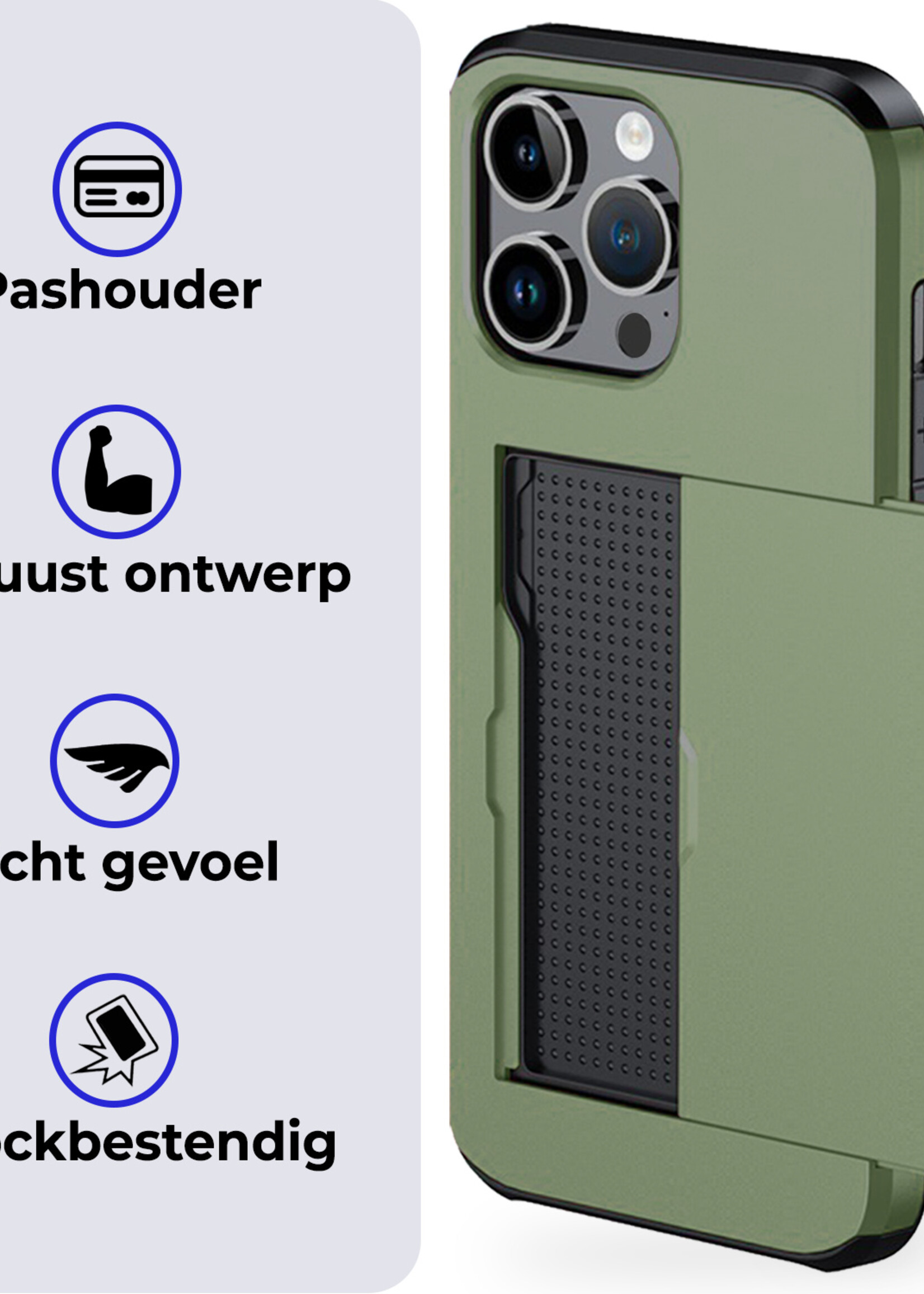 BTH Hoesje Geschikt voor iPhone 16 Pro Max Hoesje Met Pasjeshouder Hard Case Met Kaarthouder - Hoes Geschikt voor iPhone 16 Pro Max Hoesje Shock Proof Case - Donkergroen